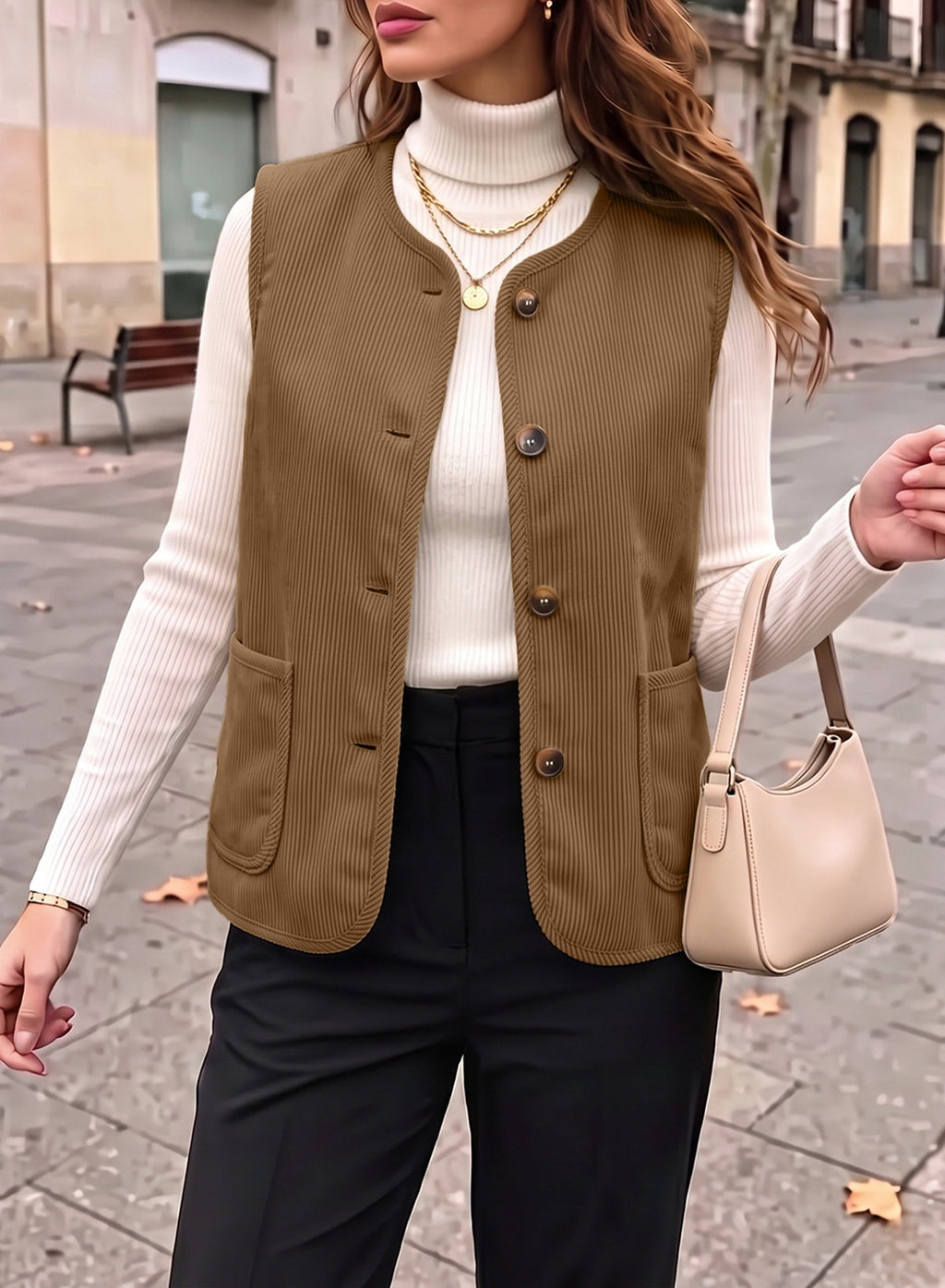 Dokotoo Vest Tops for Women Button Up Sleeveless Corduroy Vests