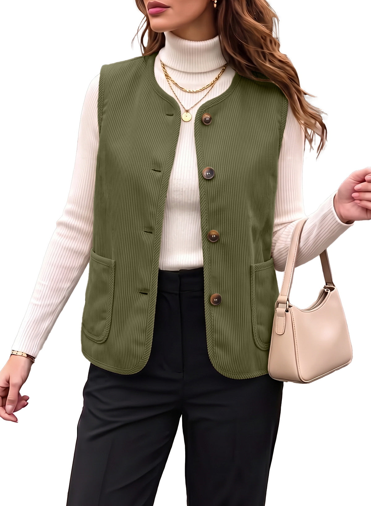 Dokotoo Vest Tops for Women Button Up Sleeveless Corduroy Vests