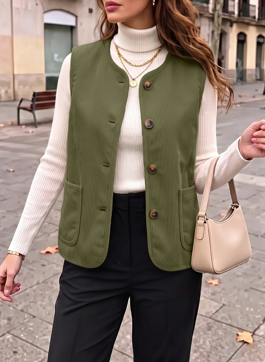 Dokotoo Vest Tops for Women Button Up Sleeveless Corduroy Vests