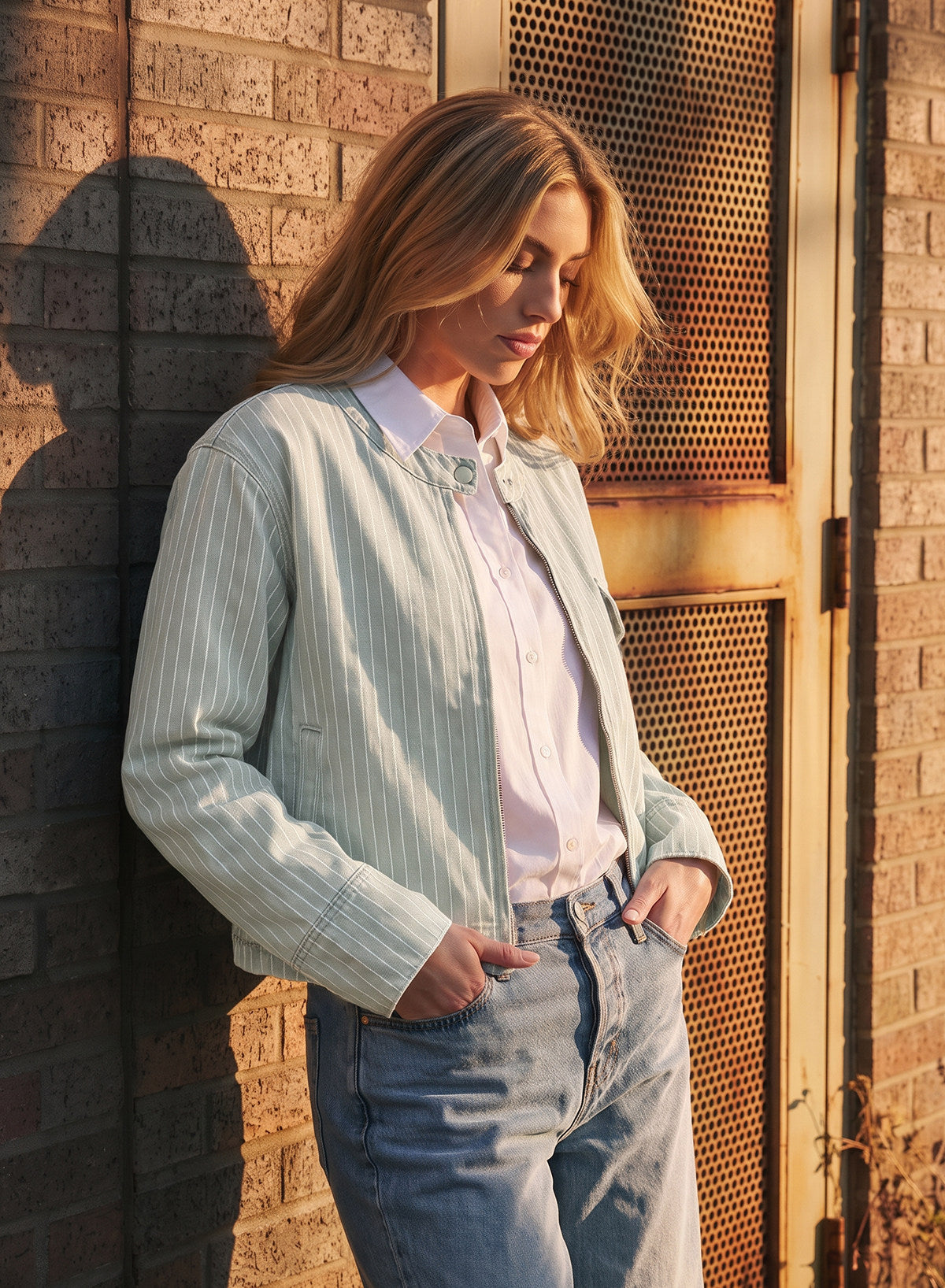 Dokotoo Women's Striped Denim Jacket 2026 Fall Zipper Button Jeans Coats