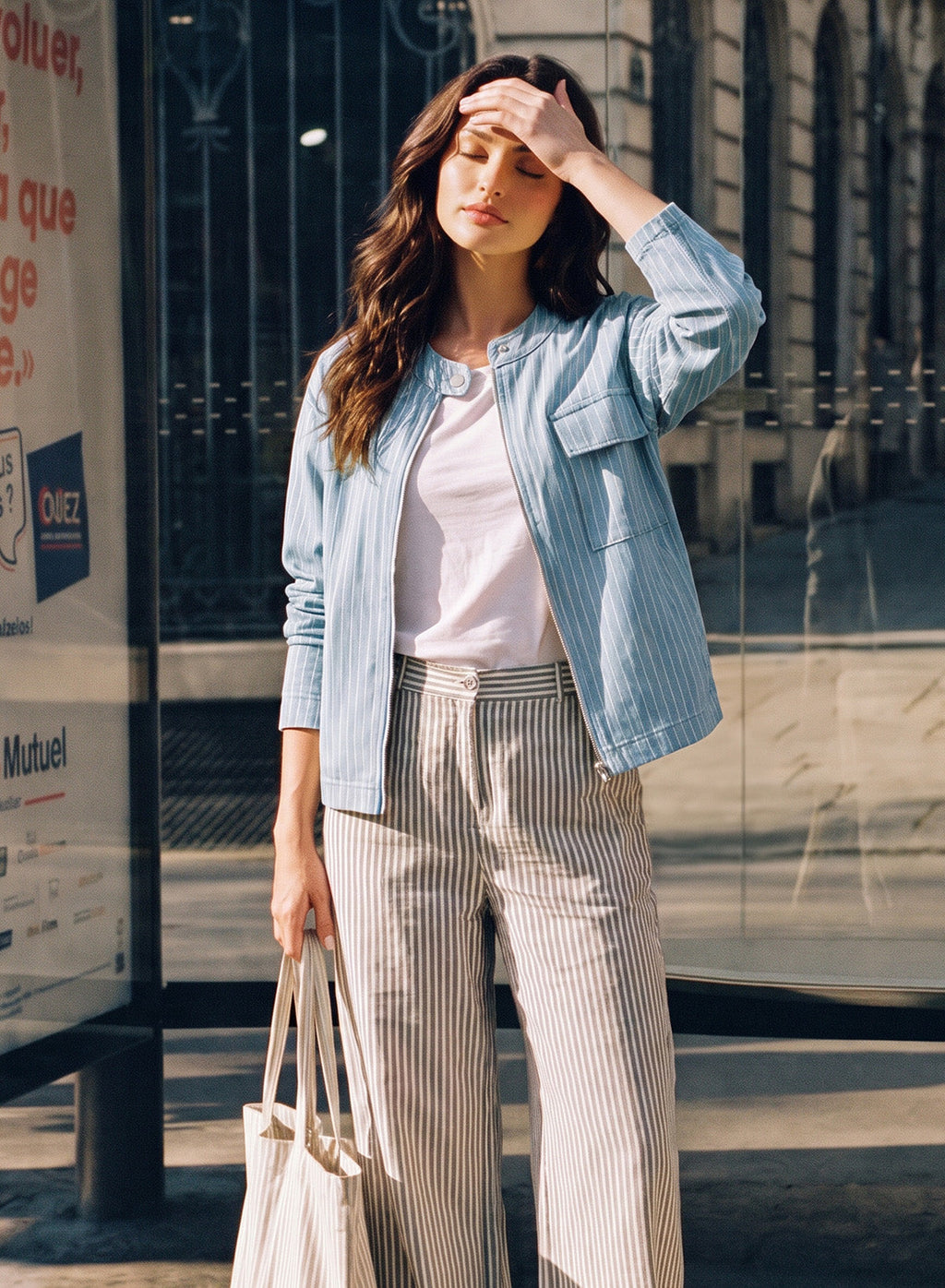 Dokotoo Women's Striped Denim Jacket 2026 Fall Zipper Button Jeans Coats