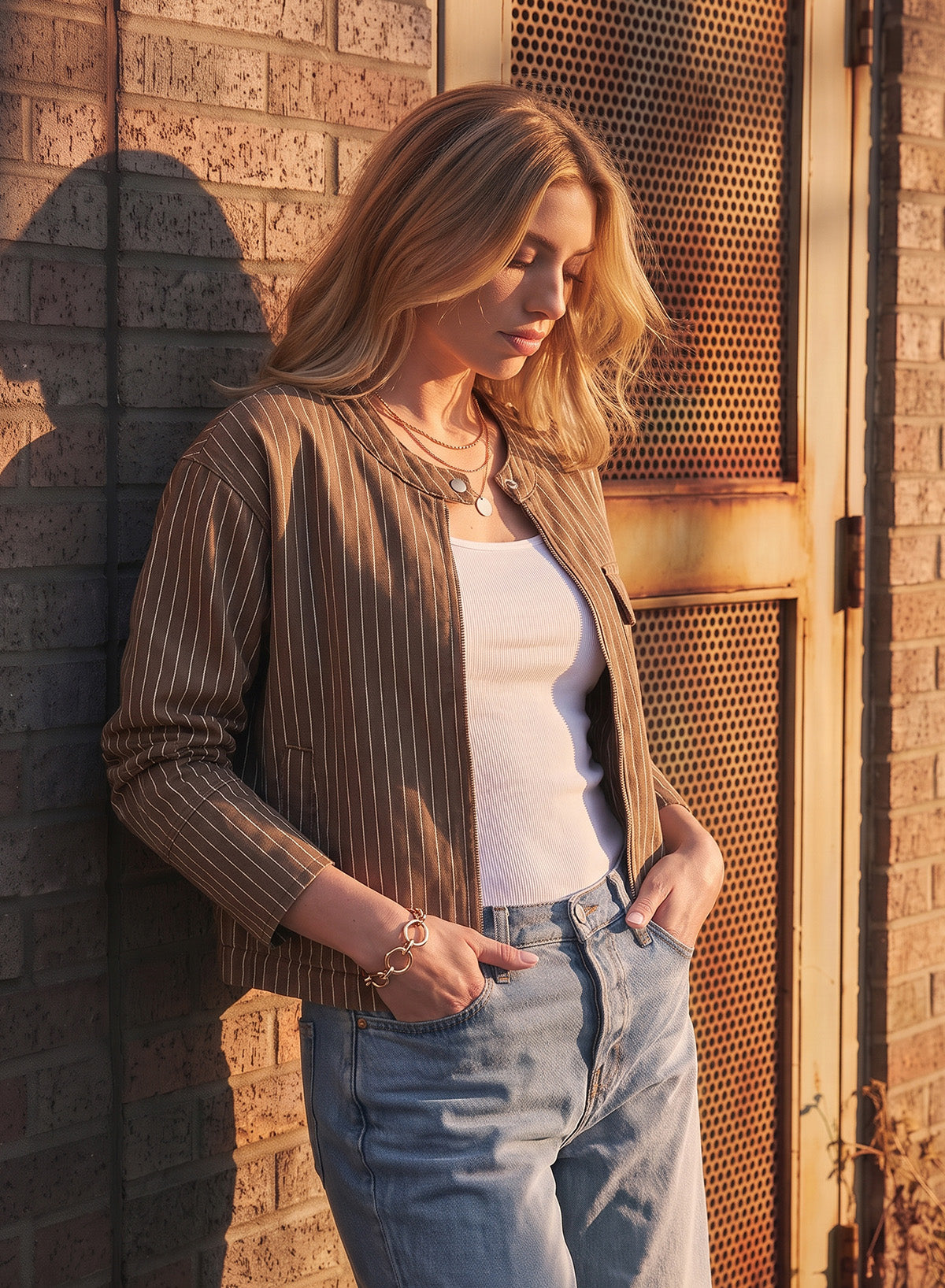 Dokotoo Women's Striped Denim Jacket 2026 Fall Zipper Button Jeans Coats