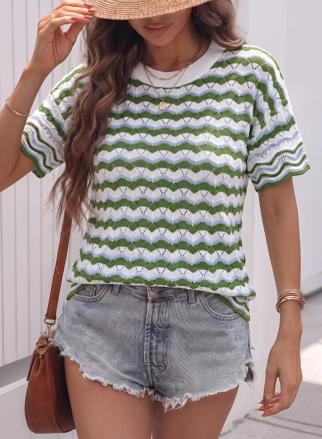 Dokotoo Women's Striped Short Sleeve Sweater Cotton Boho Summer Crochet Top