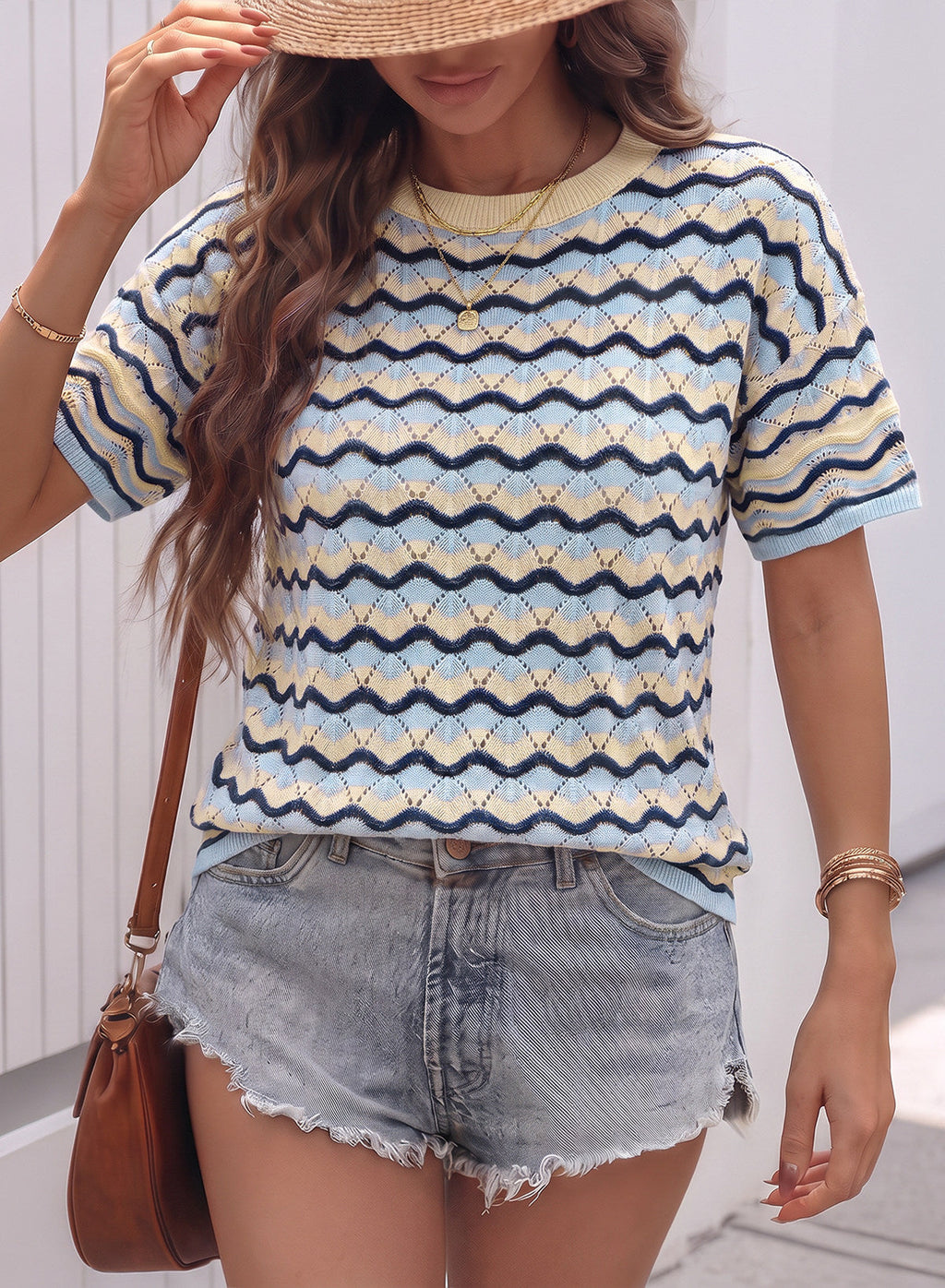 Dokotoo Women's Striped Short Sleeve Sweater Cotton Boho Summer Crochet Top