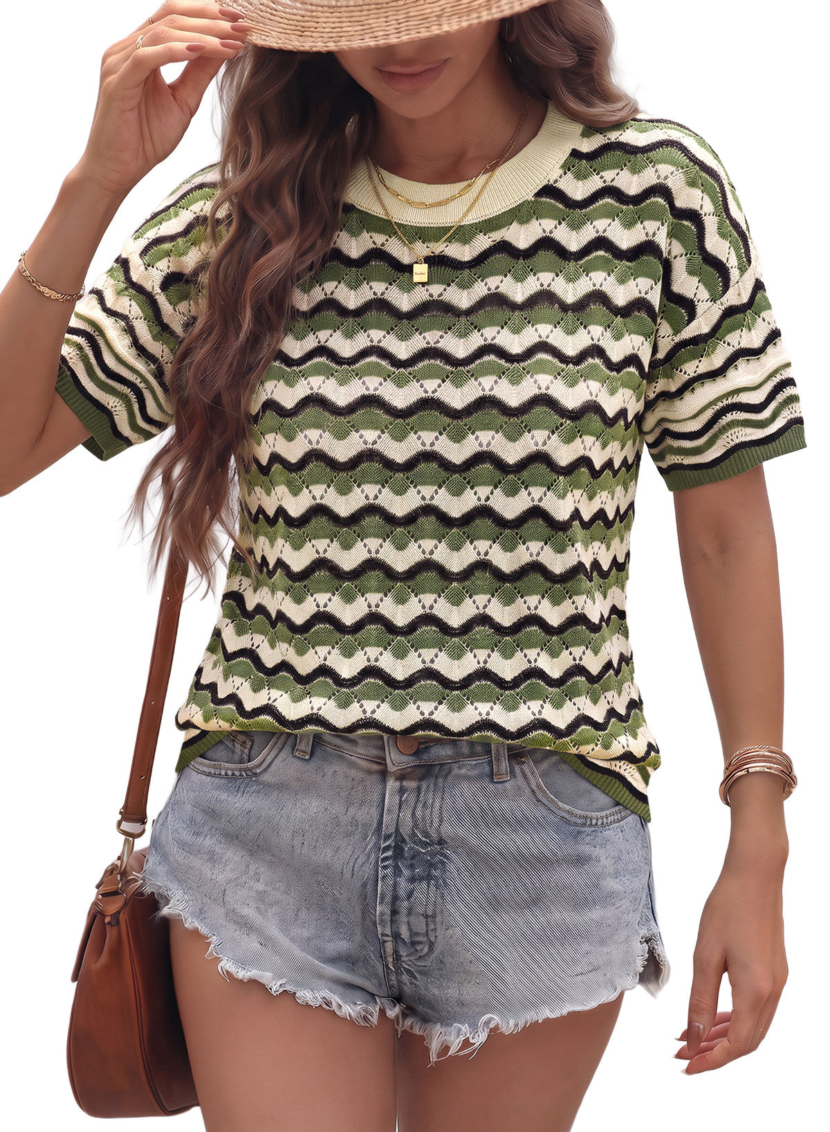 Dokotoo Women's Striped Short Sleeve Sweater Cotton Boho Summer Crochet Top