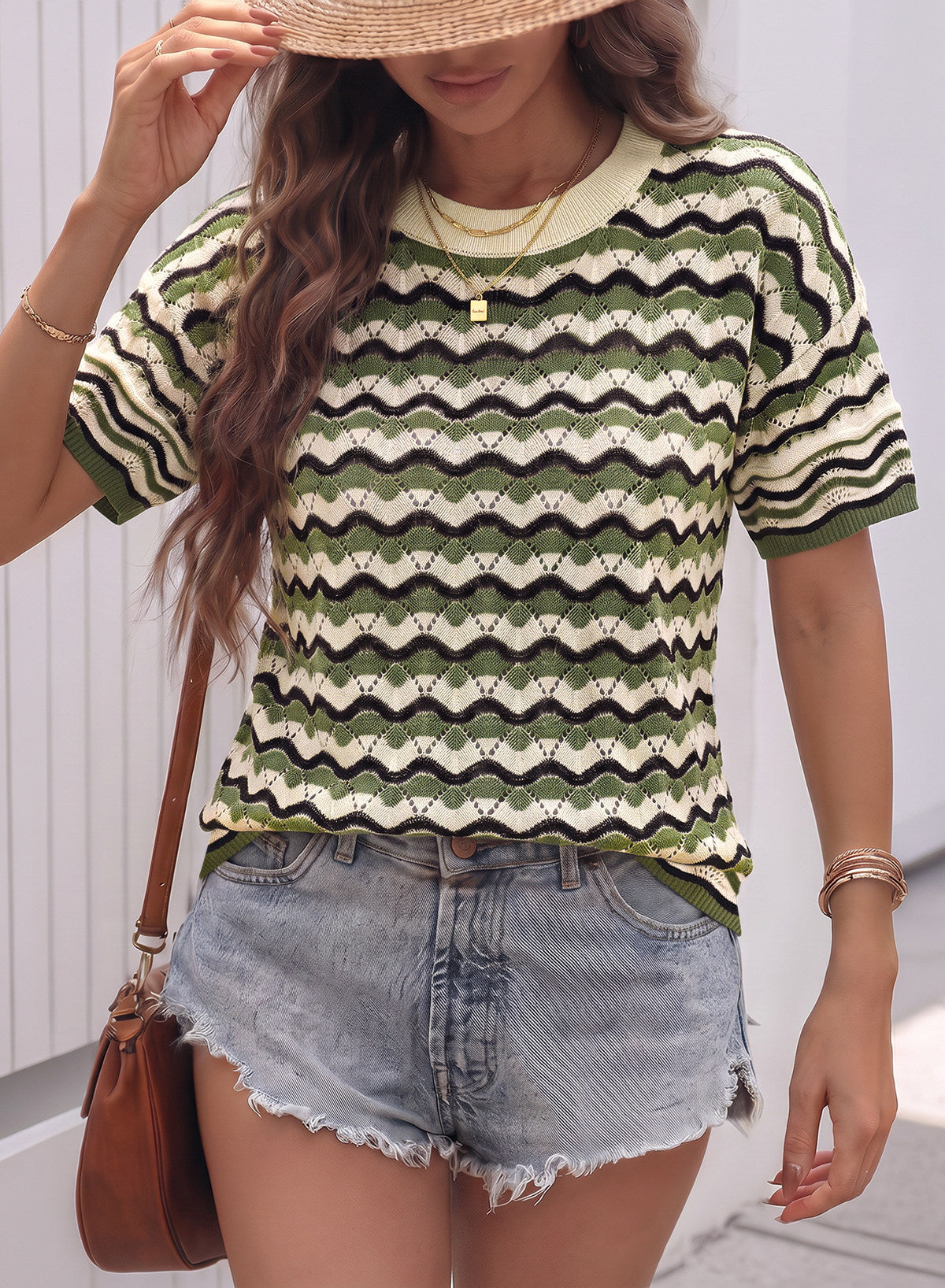 Dokotoo Women's Striped Short Sleeve Sweater Cotton Boho Summer Crochet Top