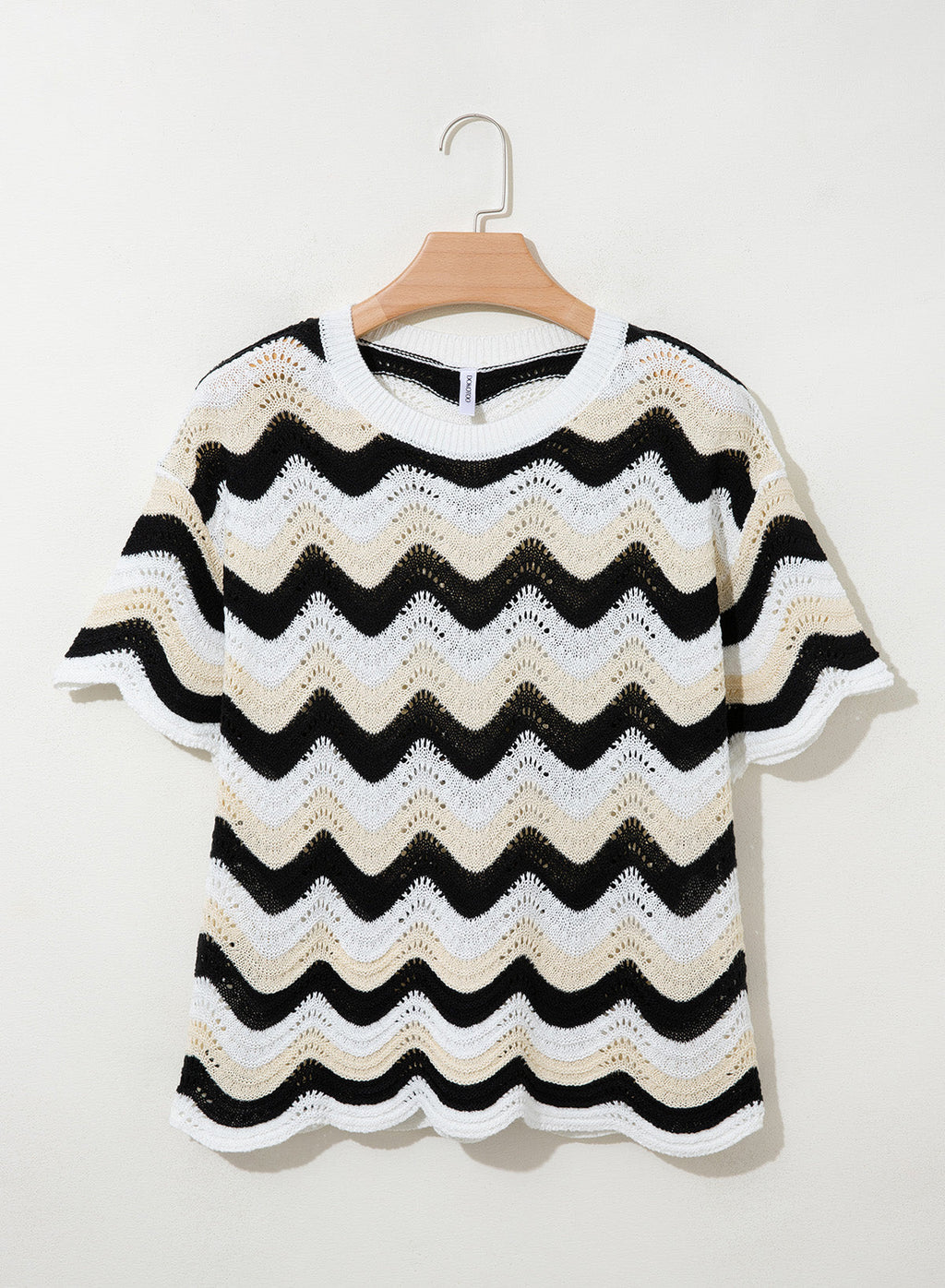 Dokotoo Women's Summer Crochet Tops 2026 Ruffle Striped Hollow Out Sweaters