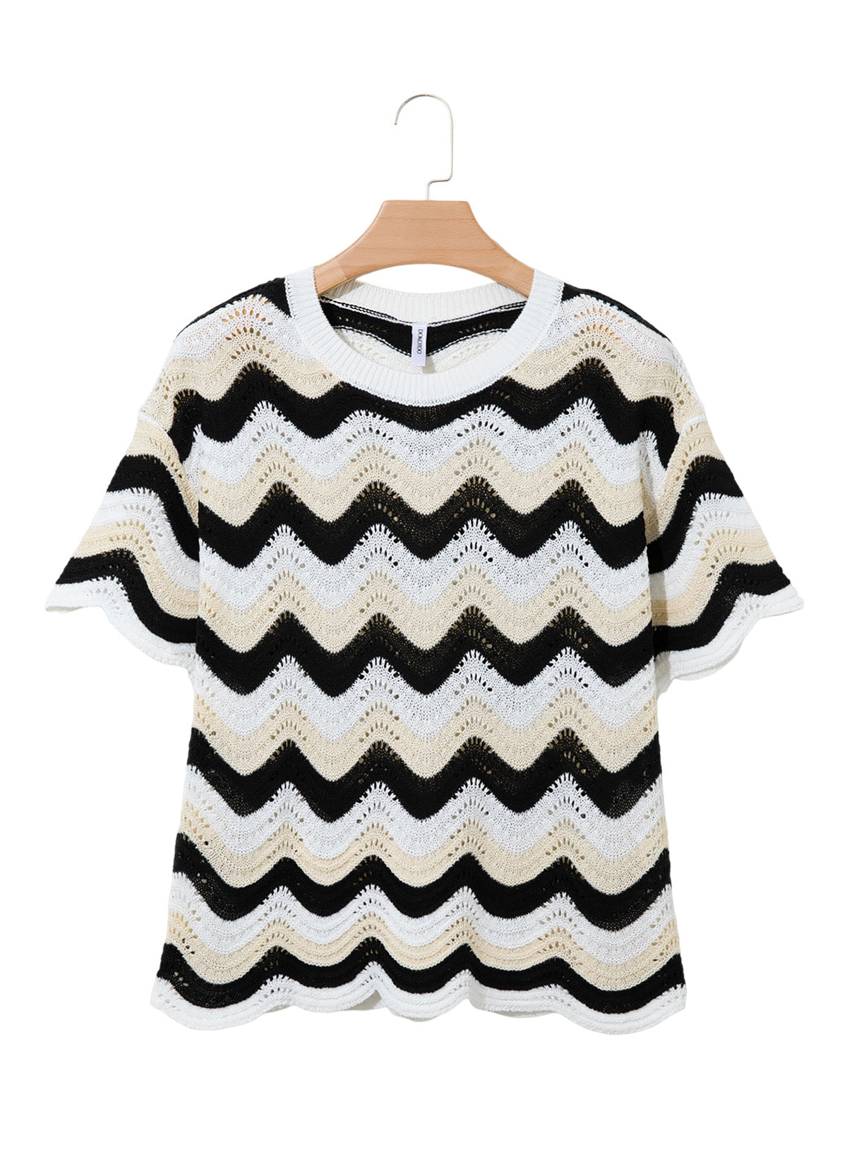 Dokotoo Women's Summer Crochet Tops 2026 Ruffle Striped Hollow Out Sweaters