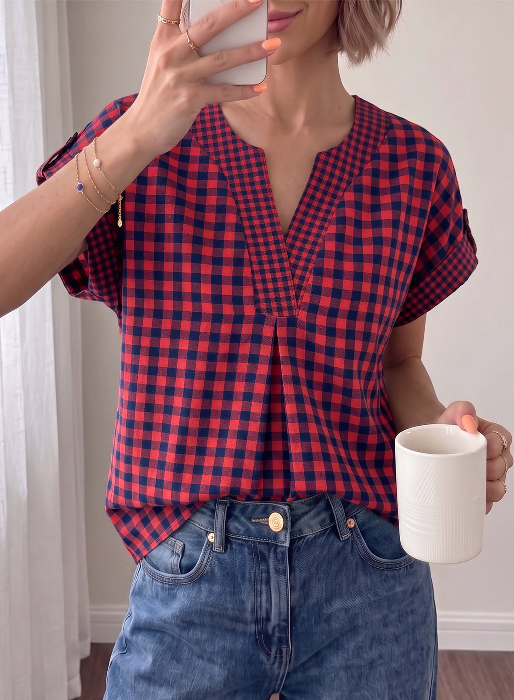 Dokotoo Womens Summer Tops Cap Sleeve Plaid V Neck T Shirts 2026 Outfits