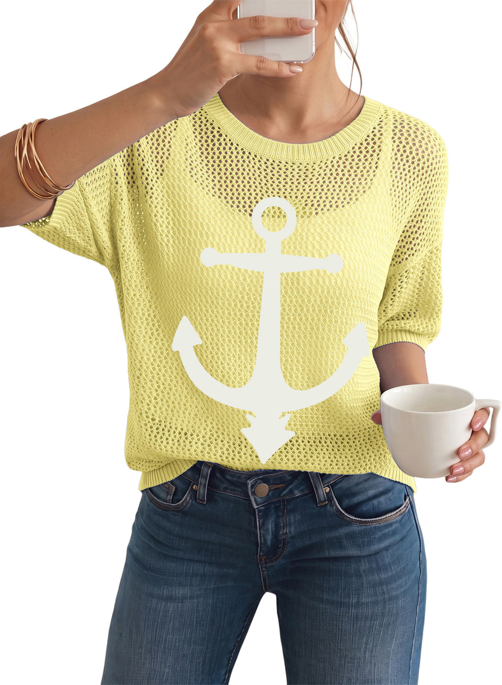 Dokotoo Women's Short Sleeve Crochet Sweater Beach Cover UPs Knit Top