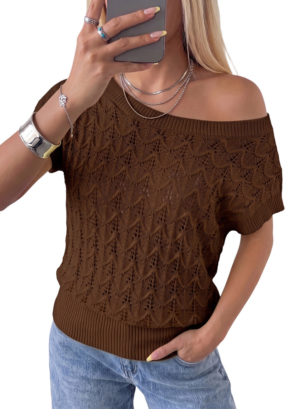 Dokotoo Women's Cap Sleeve Sweater Vest Hollow Out Crochet Knit Tops
