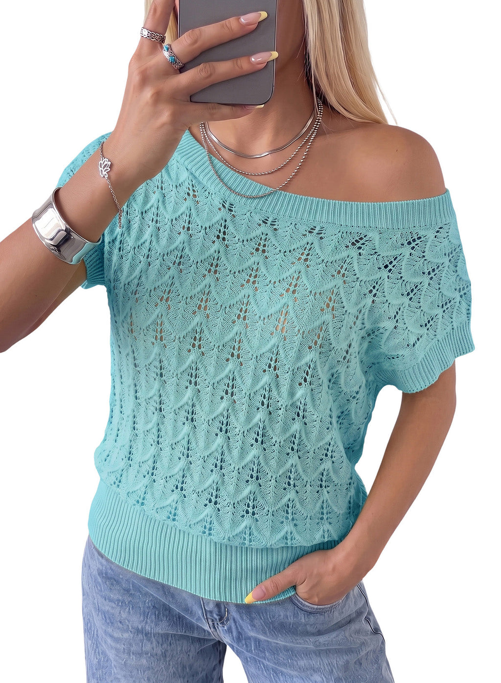 Dokotoo Women's Cap Sleeve Sweater Vest Hollow Out Crochet Knit Tops