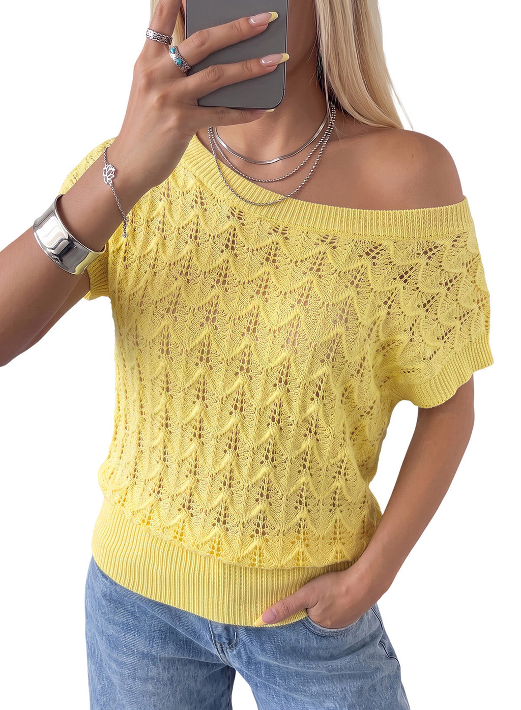 Dokotoo Women's Cap Sleeve Sweater Vest Hollow Out Crochet Knit Tops