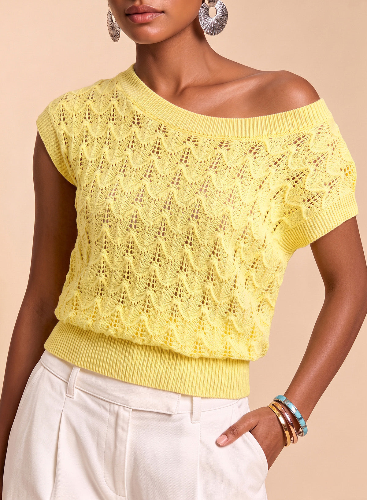 Dokotoo Women's Cap Sleeve Sweater Vest Hollow Out Crochet Knit Tops