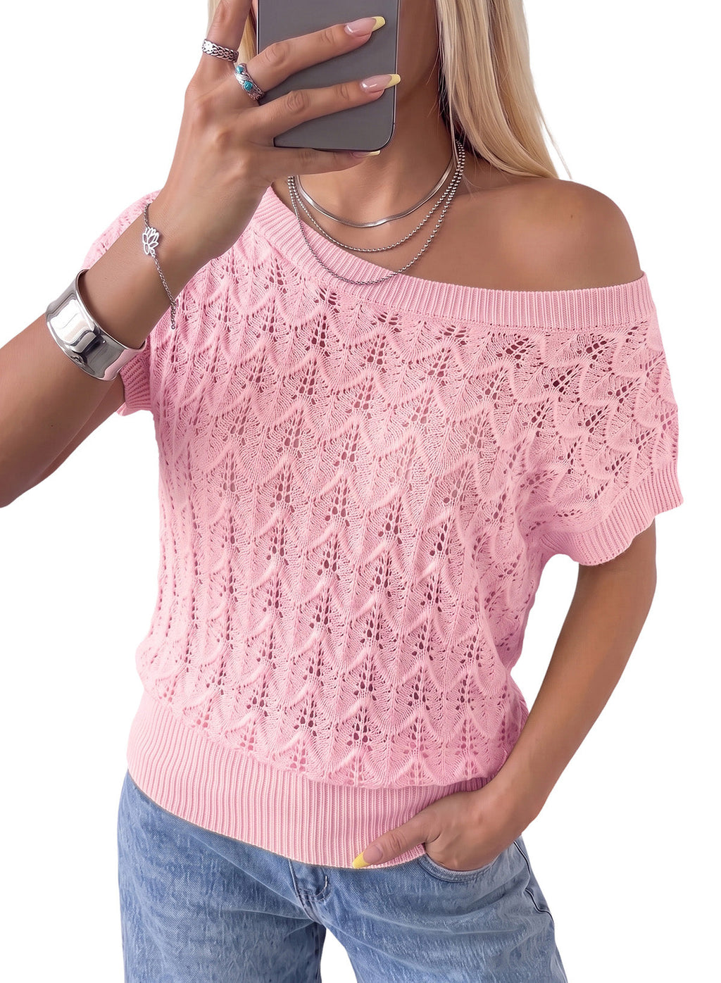 Dokotoo Women's Cap Sleeve Sweater Vest Hollow Out Crochet Knit Tops