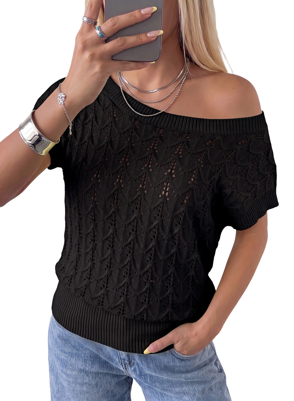 Dokotoo Women's Cap Sleeve Sweater Vest Hollow Out Crochet Knit Tops
