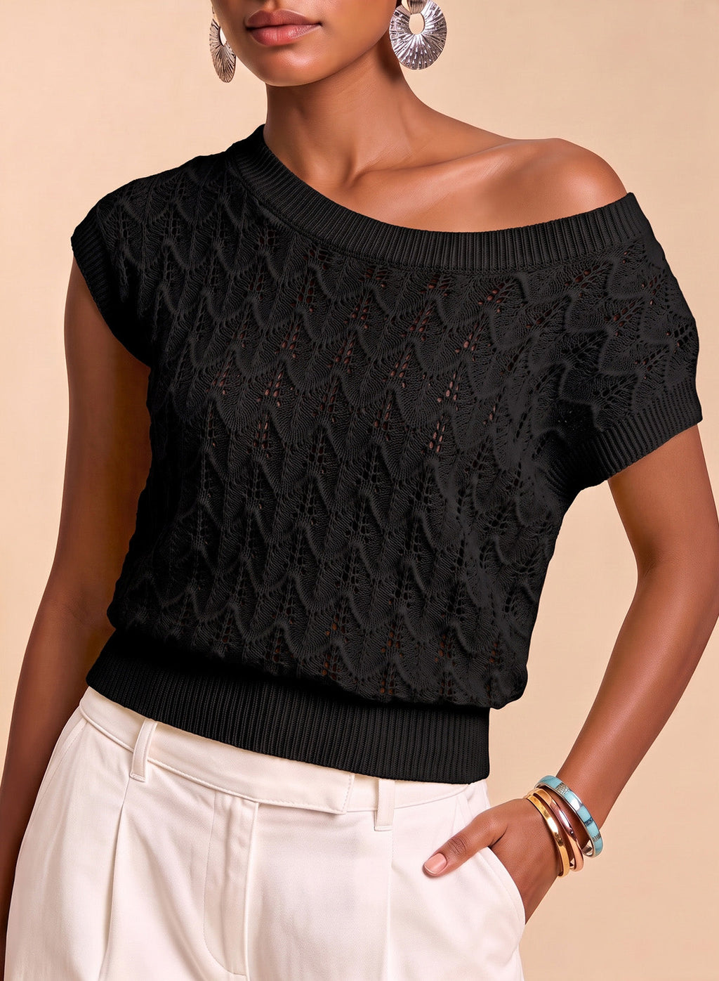 Dokotoo Women's Cap Sleeve Sweater Vest Hollow Out Crochet Knit Tops