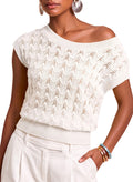 Dokotoo Women's Cap Sleeve Sweater Vest Hollow Out Crochet Knit Tops