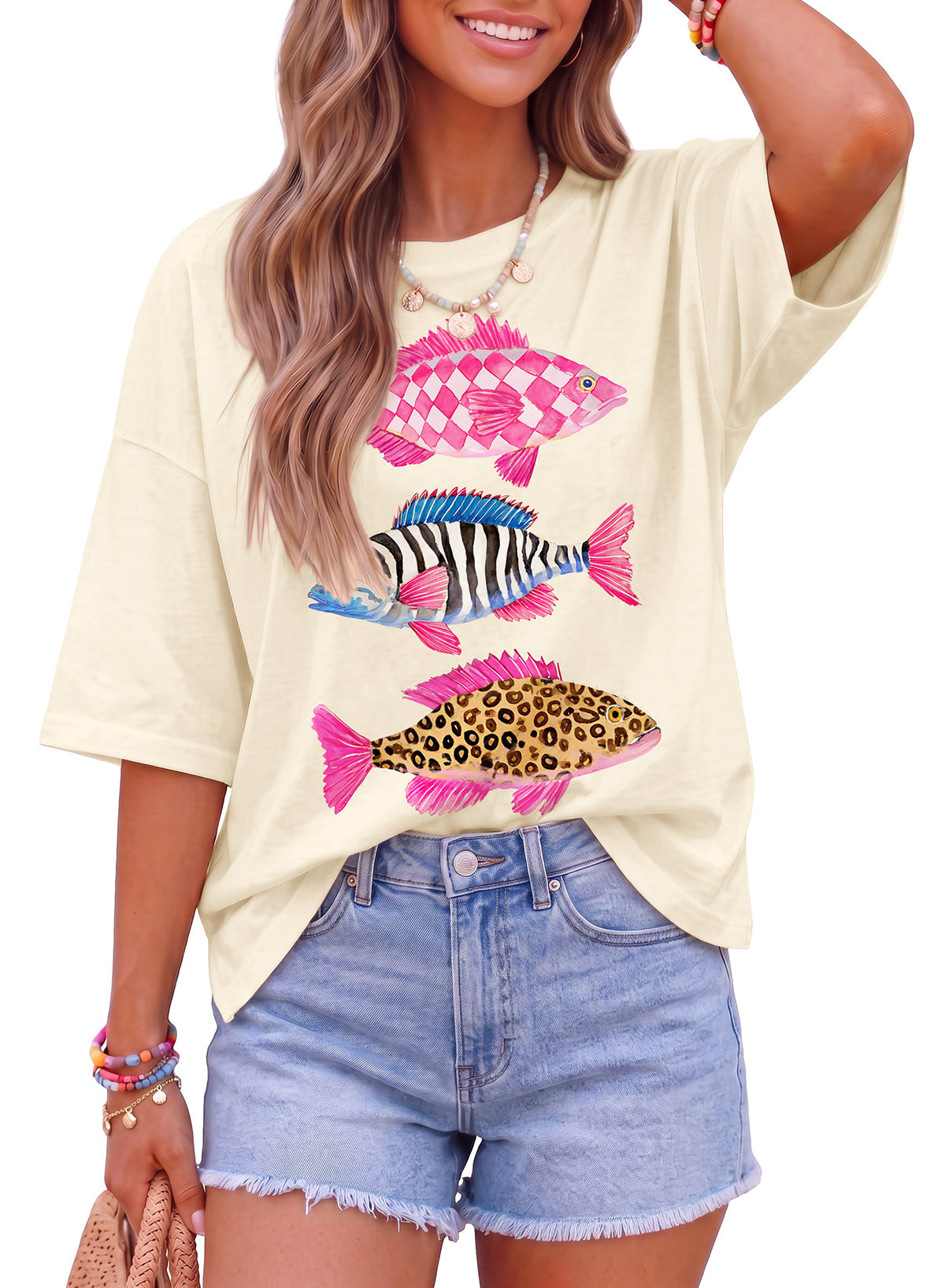 Dokotoo Oversized Graphic Tees for Women 3/4 Sleeve Summer Vintage T Shirts