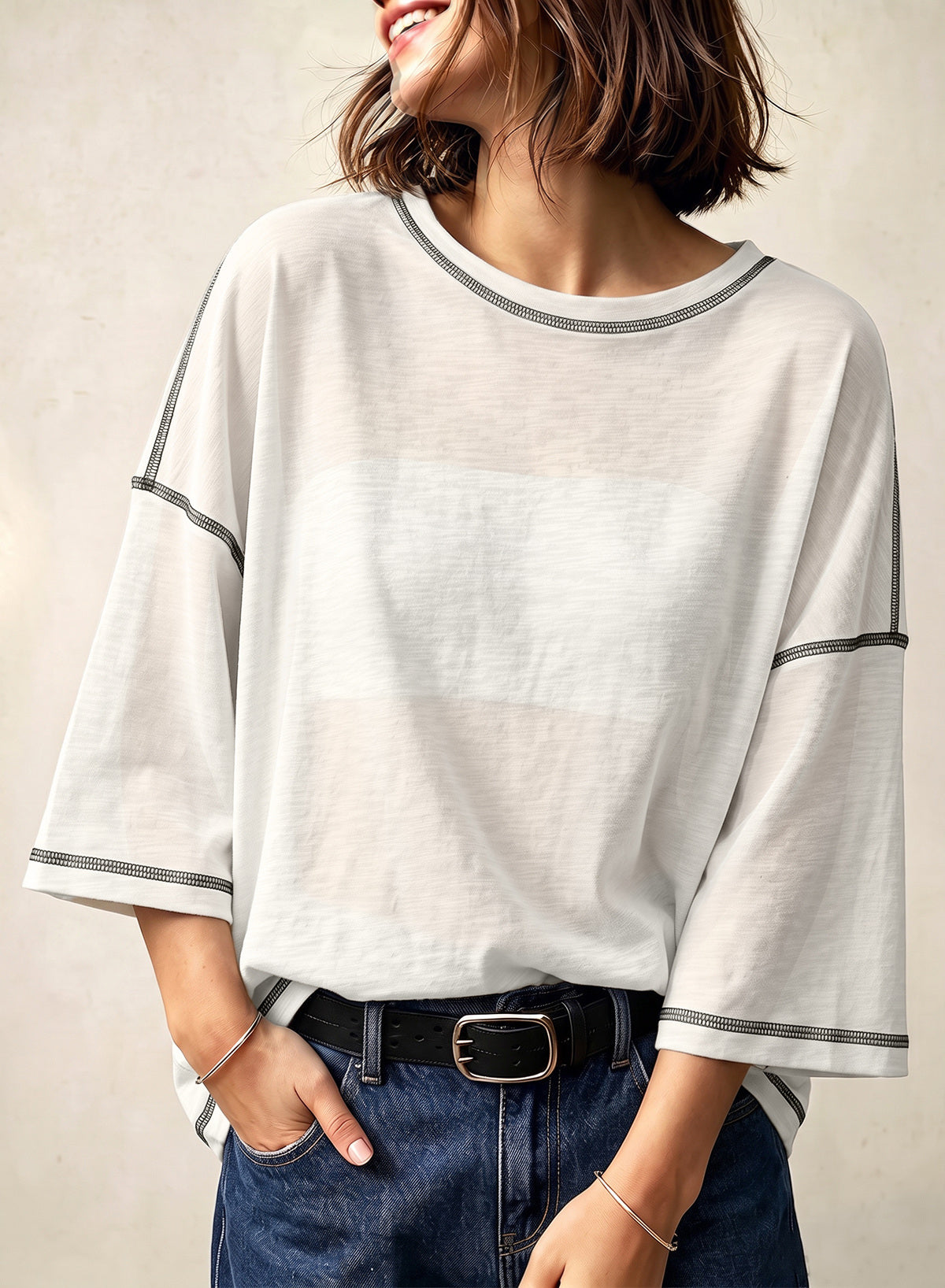 Dokotoo 3/4 Sleeve Tops for Women Loose Fit Shirts Crewneck Summer Outfits