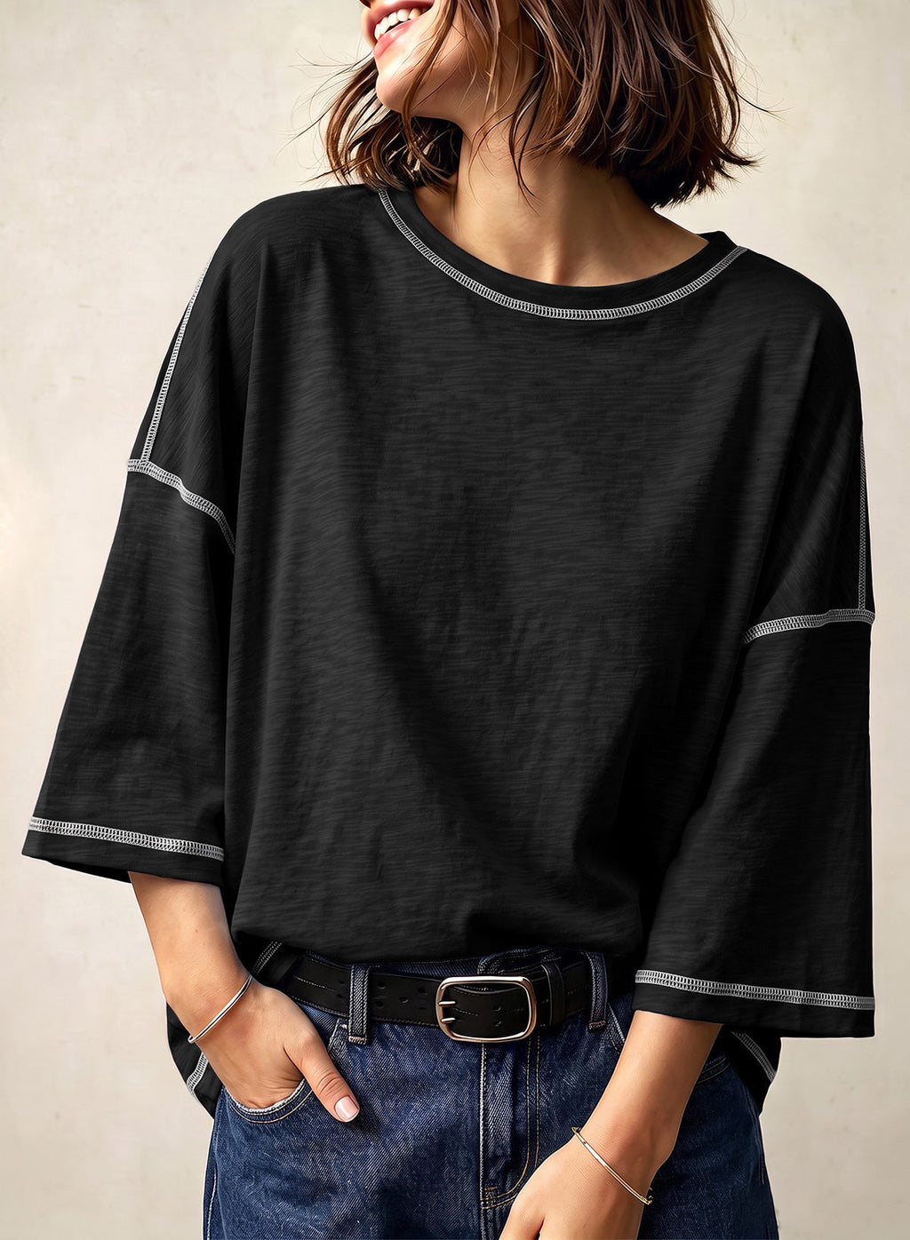 Dokotoo 3/4 Sleeve Tops for Women Loose Fit Shirts Crewneck Summer Outfits