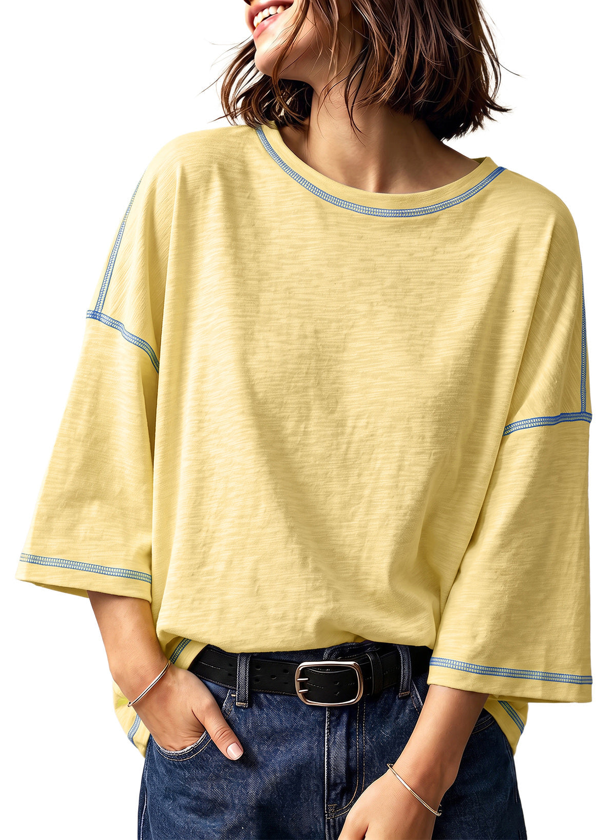 Dokotoo 3/4 Sleeve Tops for Women Loose Fit Shirts Crewneck Summer Outfits