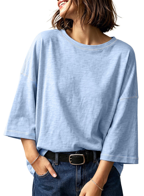 Dokotoo 3/4 Sleeve Tops for Women Loose Fit Shirts Crewneck Summer Outfits