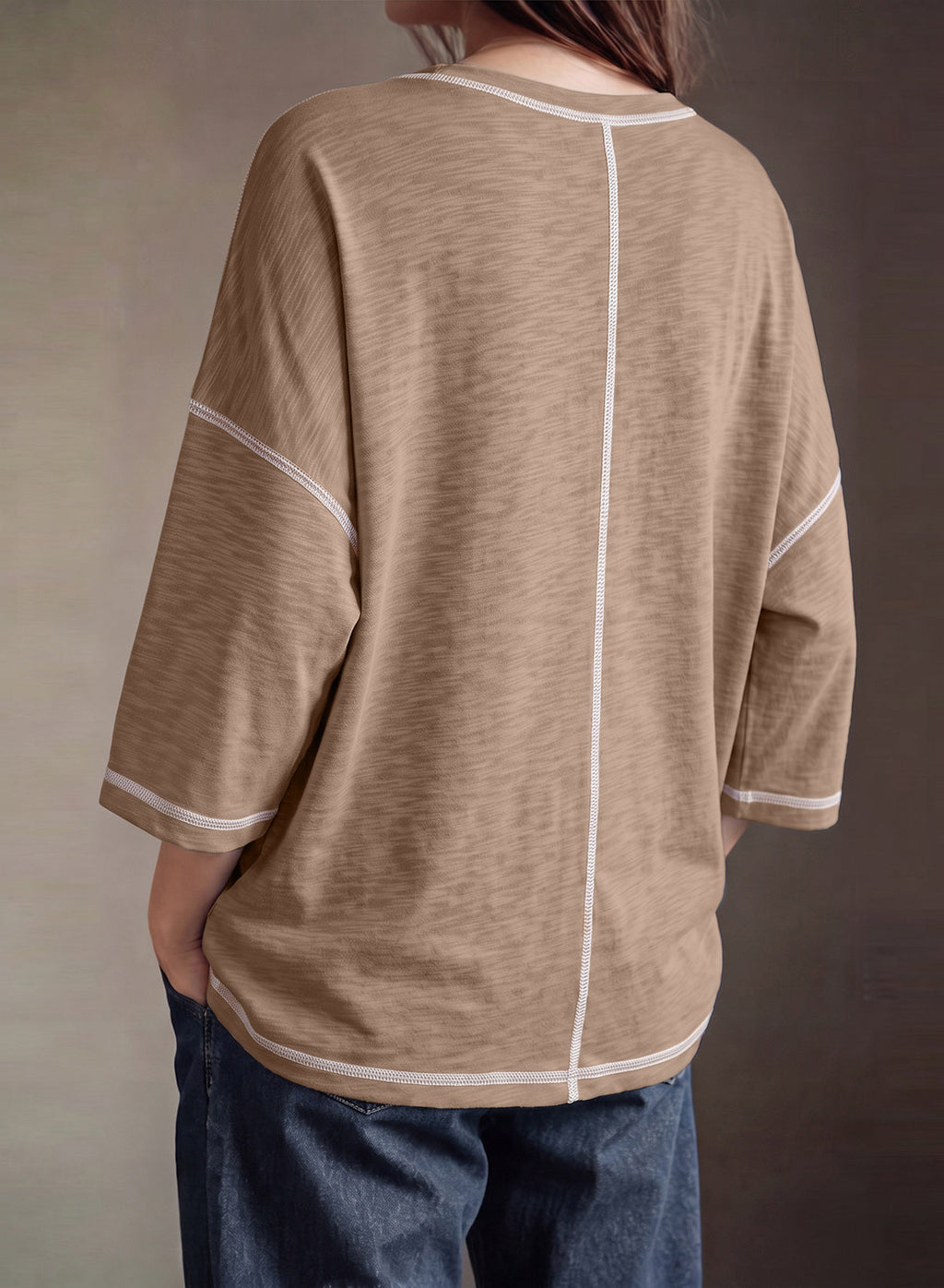 Dokotoo 3/4 Sleeve Tops for Women Loose Fit Shirts Crewneck Summer Outfits