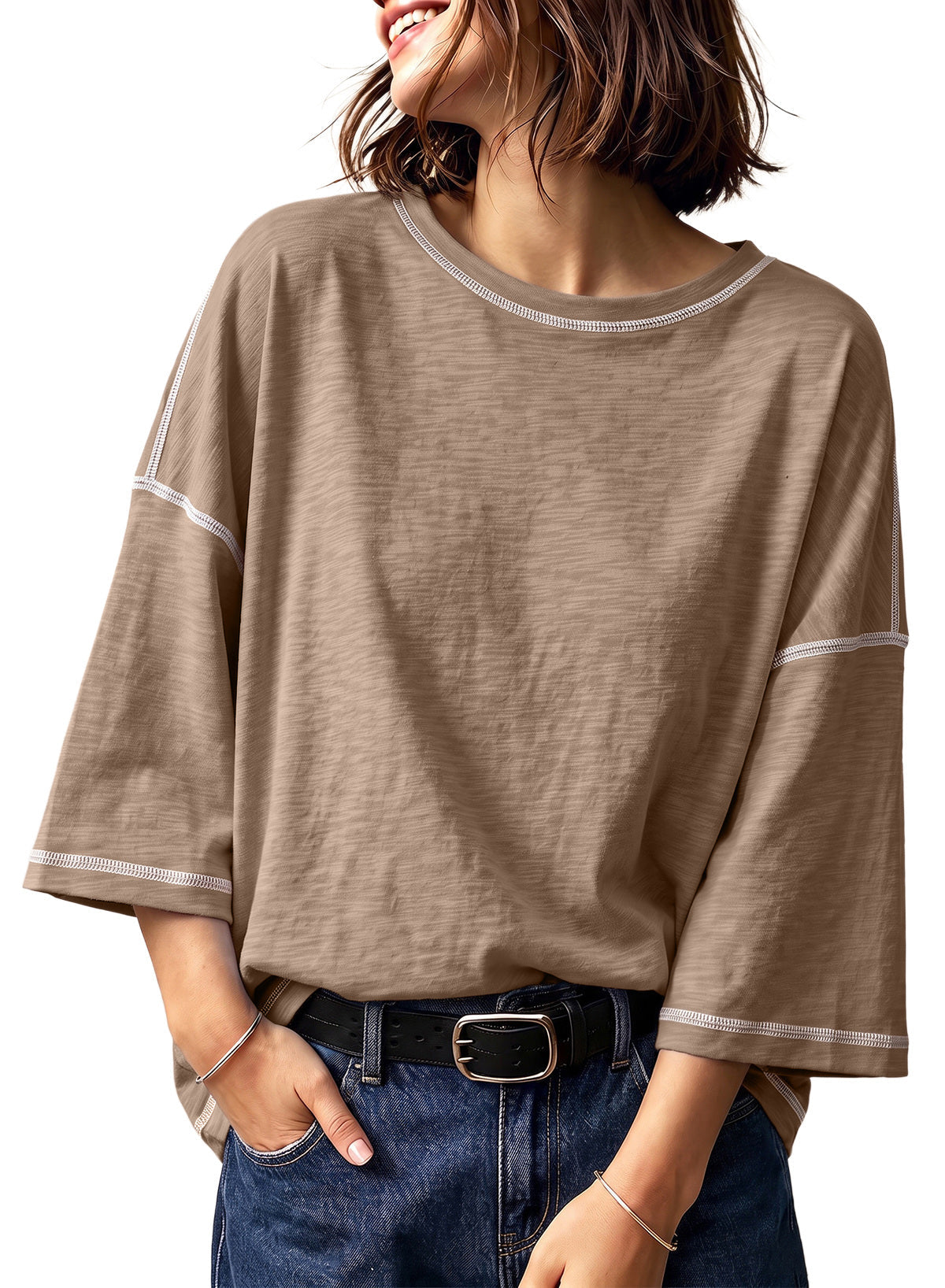 Dokotoo 3/4 Sleeve Tops for Women Loose Fit Shirts Crewneck Summer Outfits