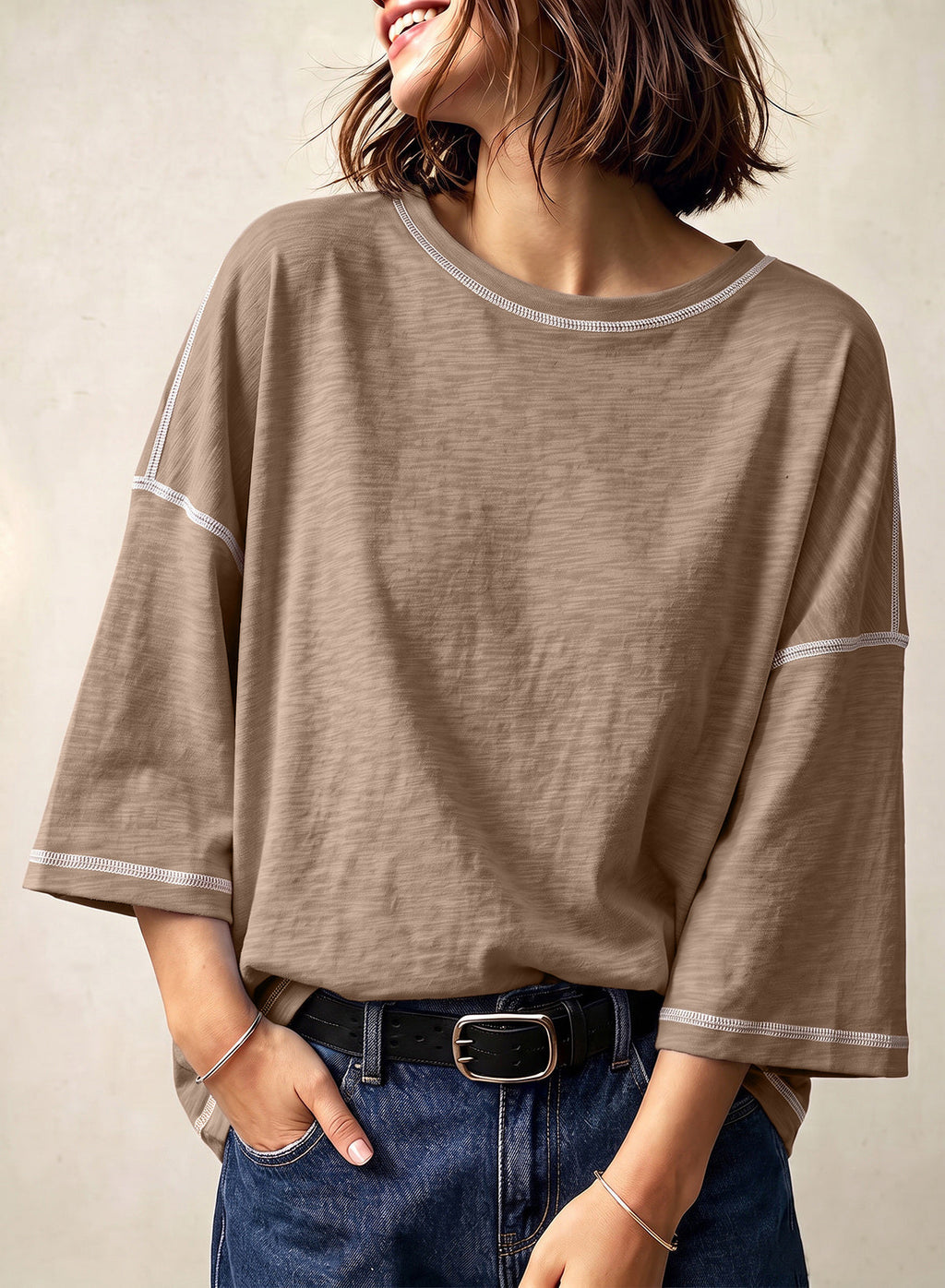 Dokotoo 3/4 Sleeve Tops for Women Loose Fit Shirts Crewneck Summer Outfits