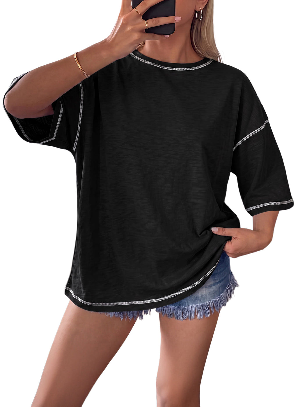 Dokotoo 3/4 Sleeve Tops for Women Loose Fit Shirts Crewneck Summer Outfits