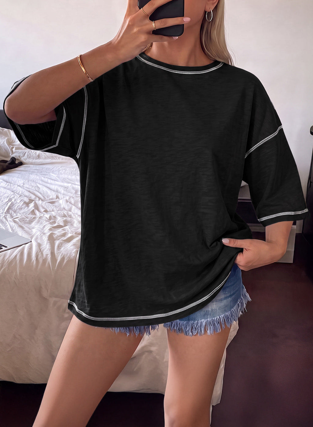 Dokotoo 3/4 Sleeve Tops for Women Loose Fit Shirts Crewneck Summer Outfits