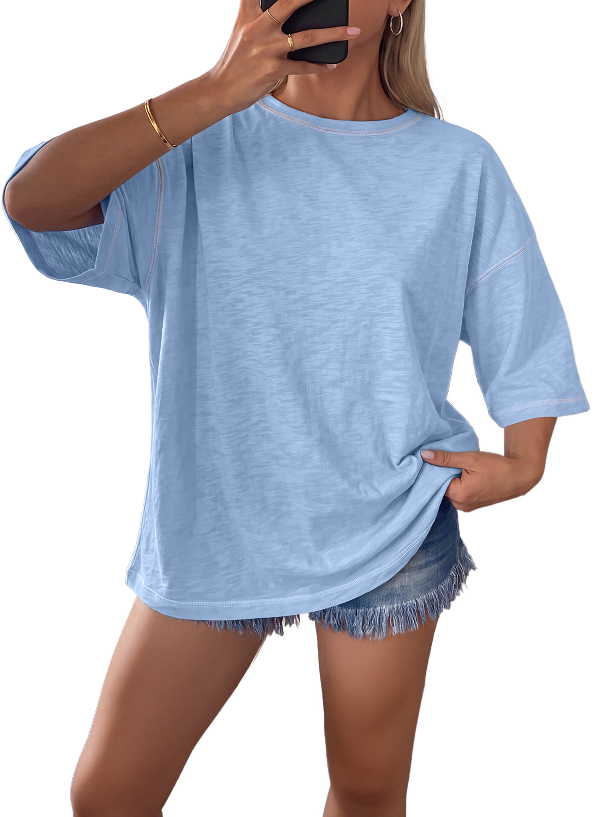 Dokotoo 3/4 Sleeve Tops for Women Loose Fit Shirts Crewneck Summer Outfits
