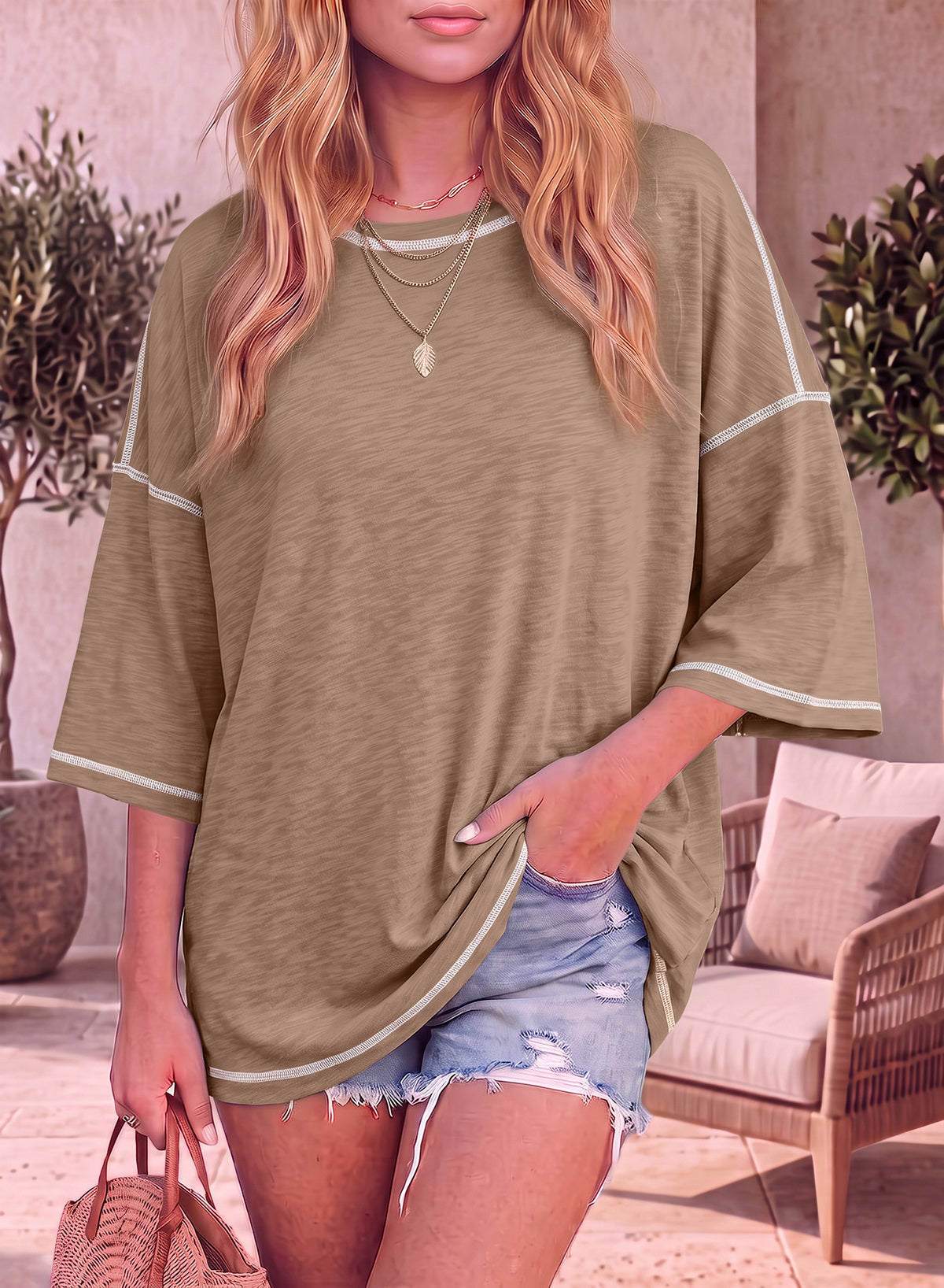 Dokotoo 3/4 Sleeve Tops for Women Loose Fit Shirts Crewneck Summer Outfits