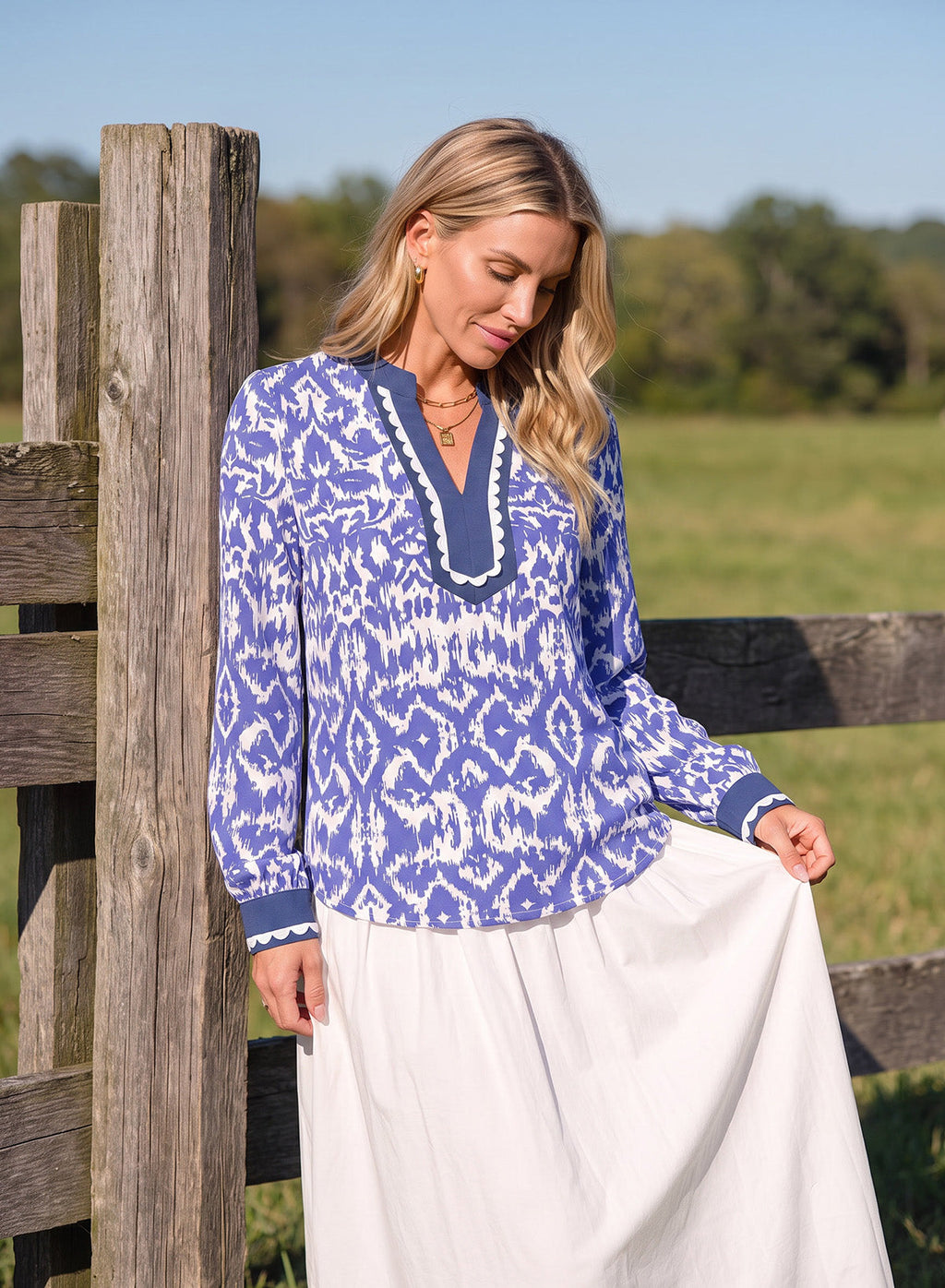 Dokotoo Womens Tops V Neck Long Sleeve Shirts Boho Trim Casual Blouses