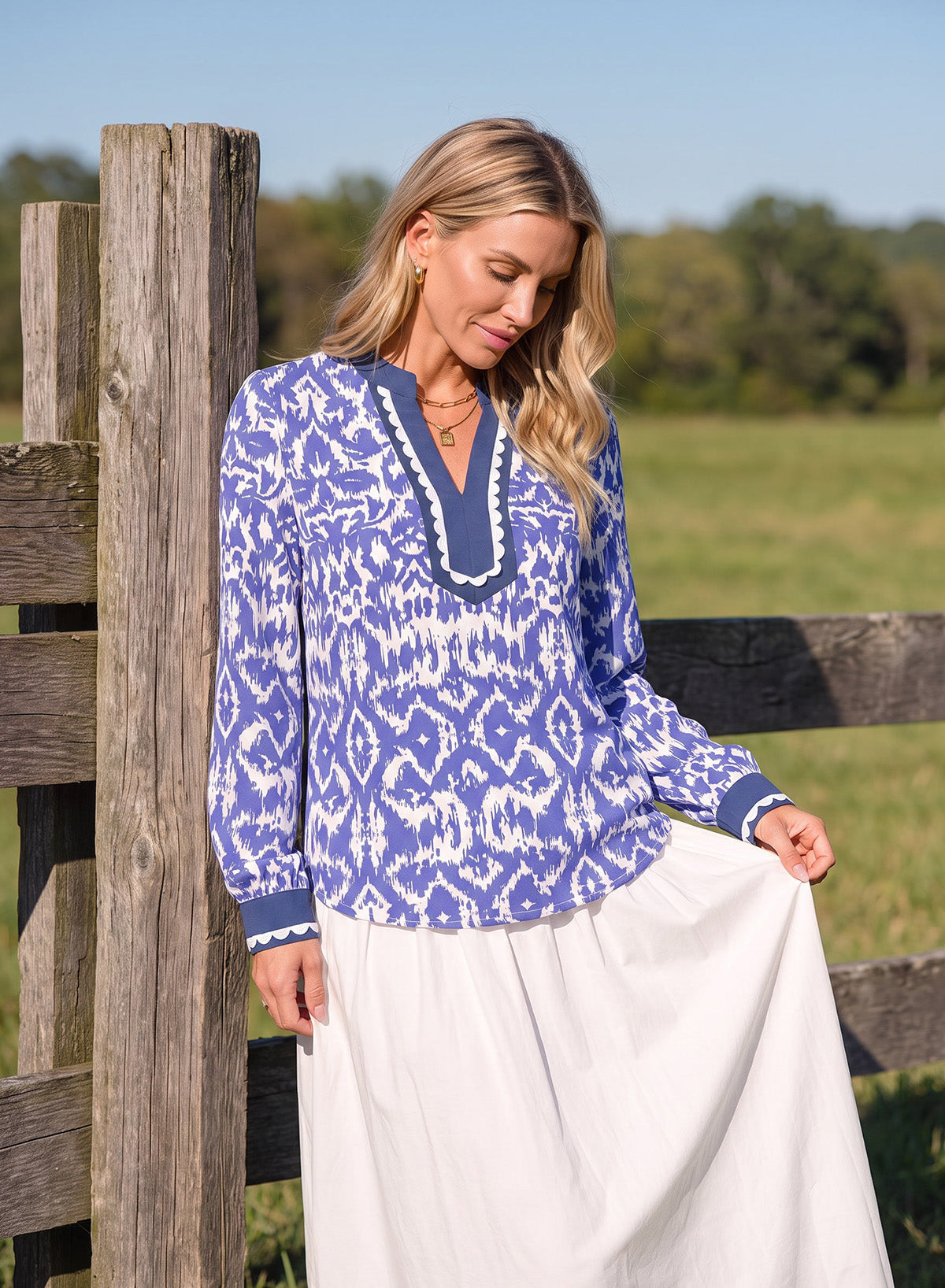 Dokotoo Womens Tops V Neck Long Sleeve Shirts Boho Trim Casual Blouses
