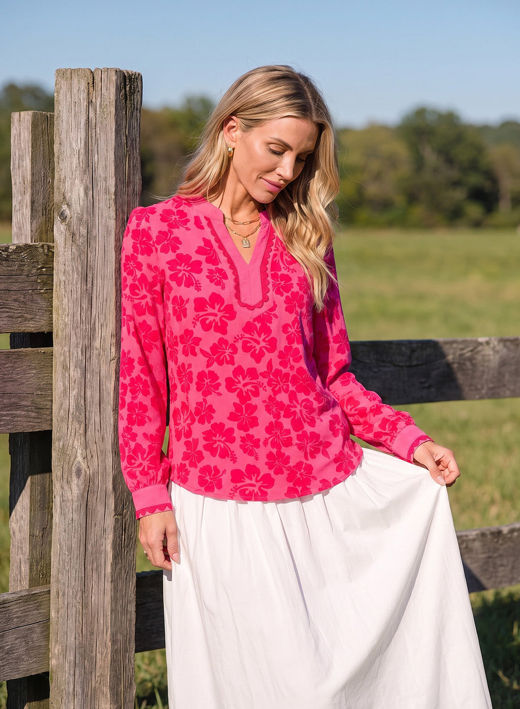 Dokotoo Womens Tops V Neck Long Sleeve Shirts Boho Trim Casual Blouses