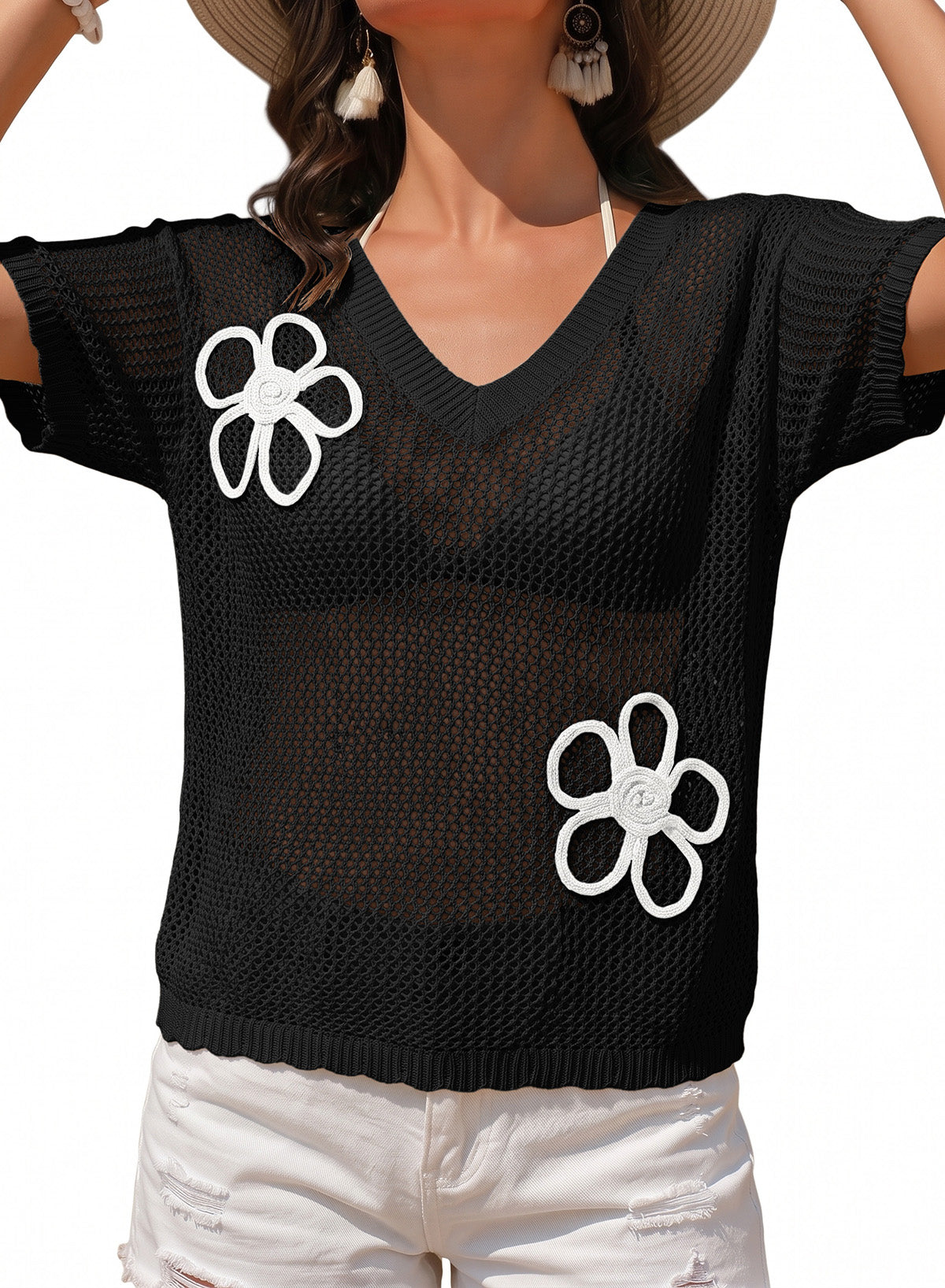 Dokotoo Womens Casual Floral Summer Crochet Sweaters Top 2026