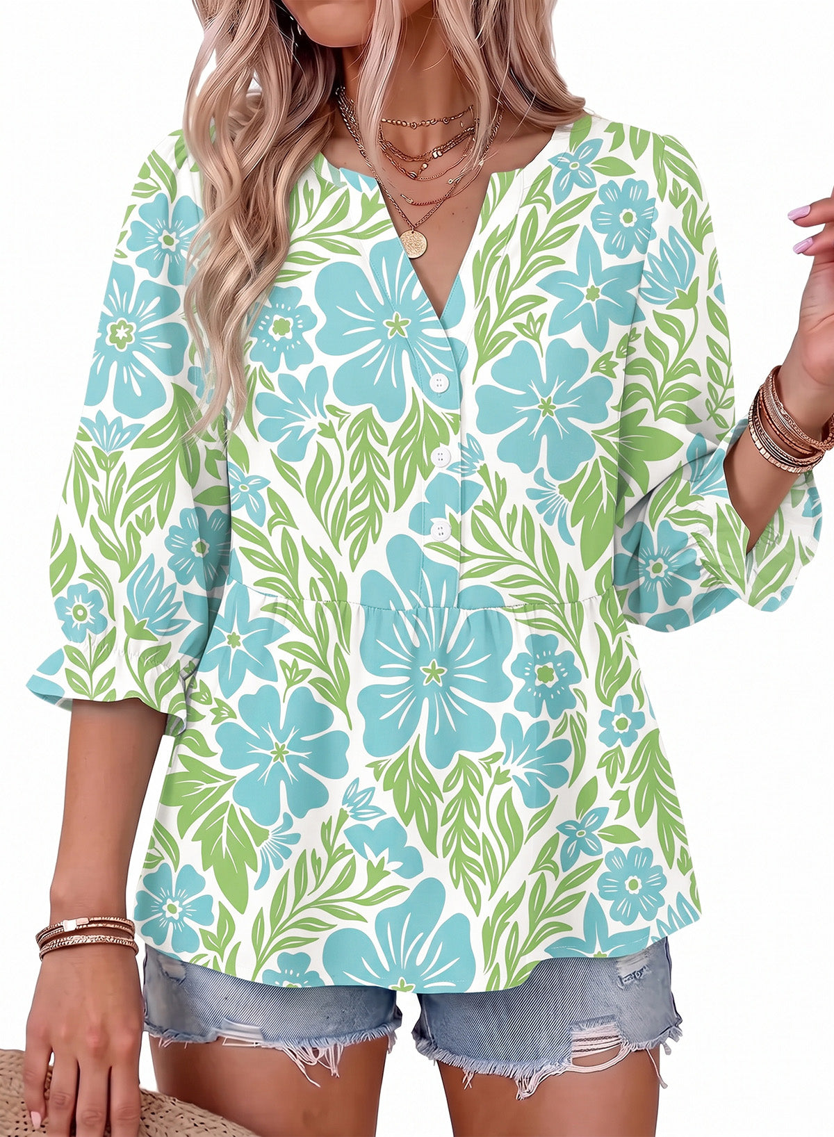 Dokotoo Women's Casual Striped Shirt 3/4 Sleeve Oversized Tops 2026 Outfits