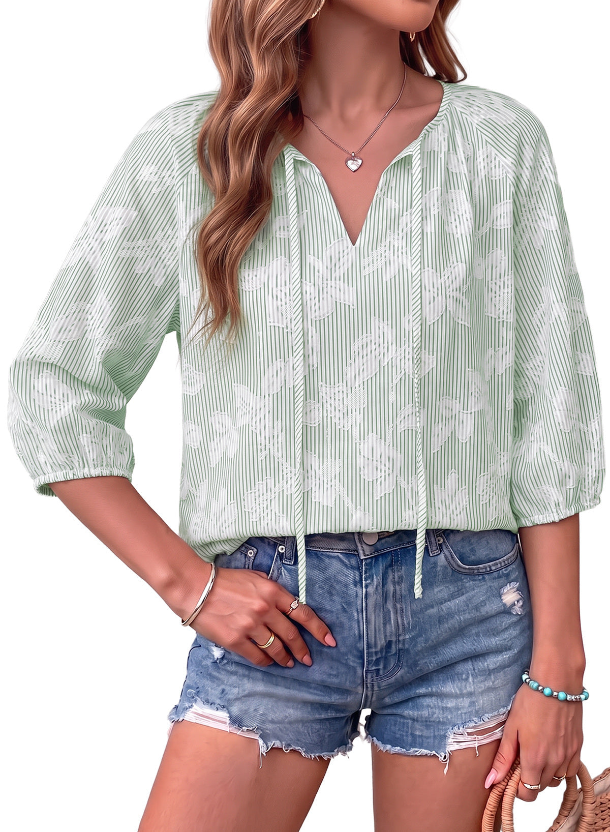 Dokotoo Womens Summer 3/4 Length Sleeve Oversized Striped Tops Blouses 2026
