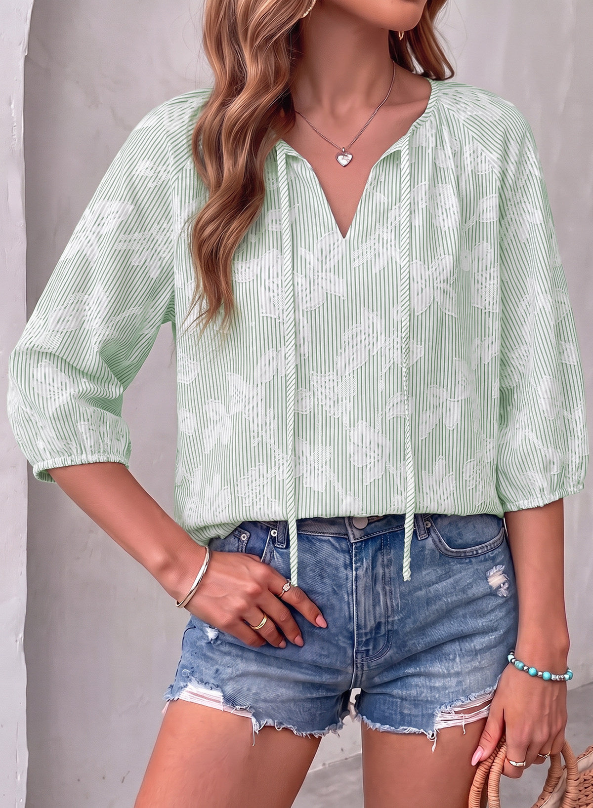 Dokotoo Womens Summer 3/4 Length Sleeve Oversized Striped Tops Blouses 2026