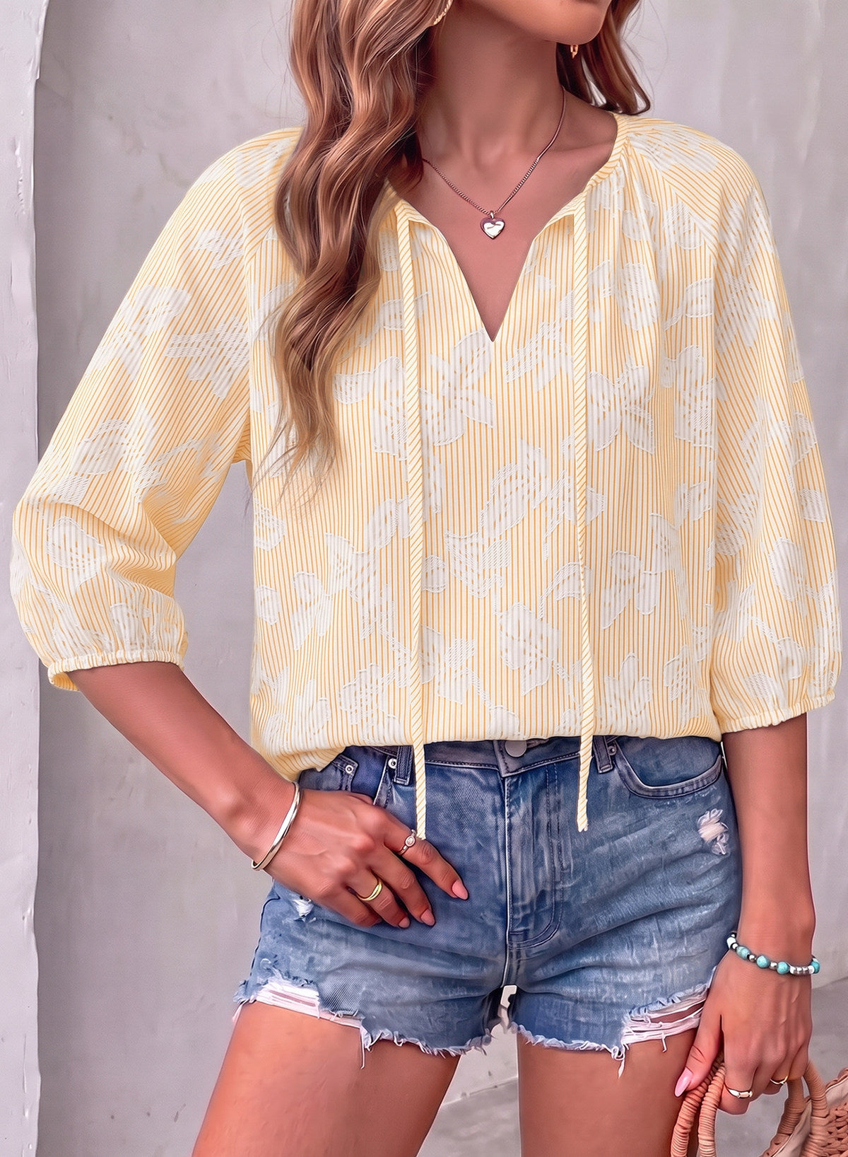 Dokotoo Womens Summer 3/4 Length Sleeve Oversized Striped Tops Blouses 2026