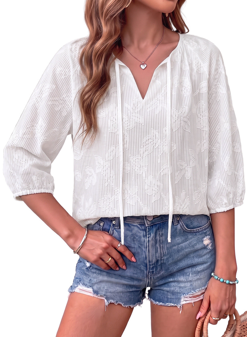 Dokotoo Womens Summer 3/4 Length Sleeve Oversized Striped Tops Blouses 2026