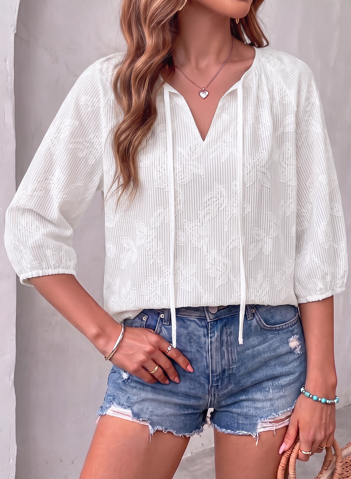 Dokotoo Womens Summer 3/4 Length Sleeve Oversized Striped Tops Blouses 2026