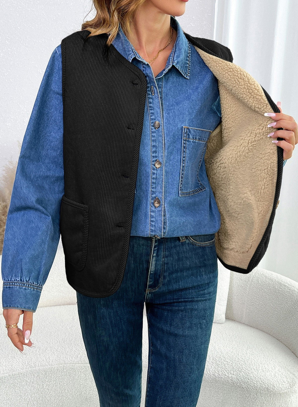Dokotoo Vest Tops for Women Button Up Sleeveless Corduroy Vests