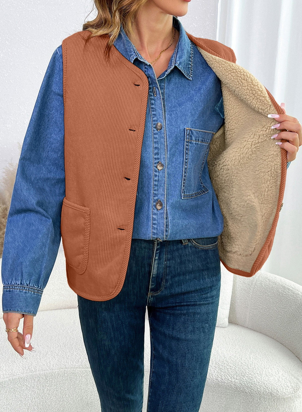 Dokotoo Vest Tops for Women Button Up Sleeveless Corduroy Vests