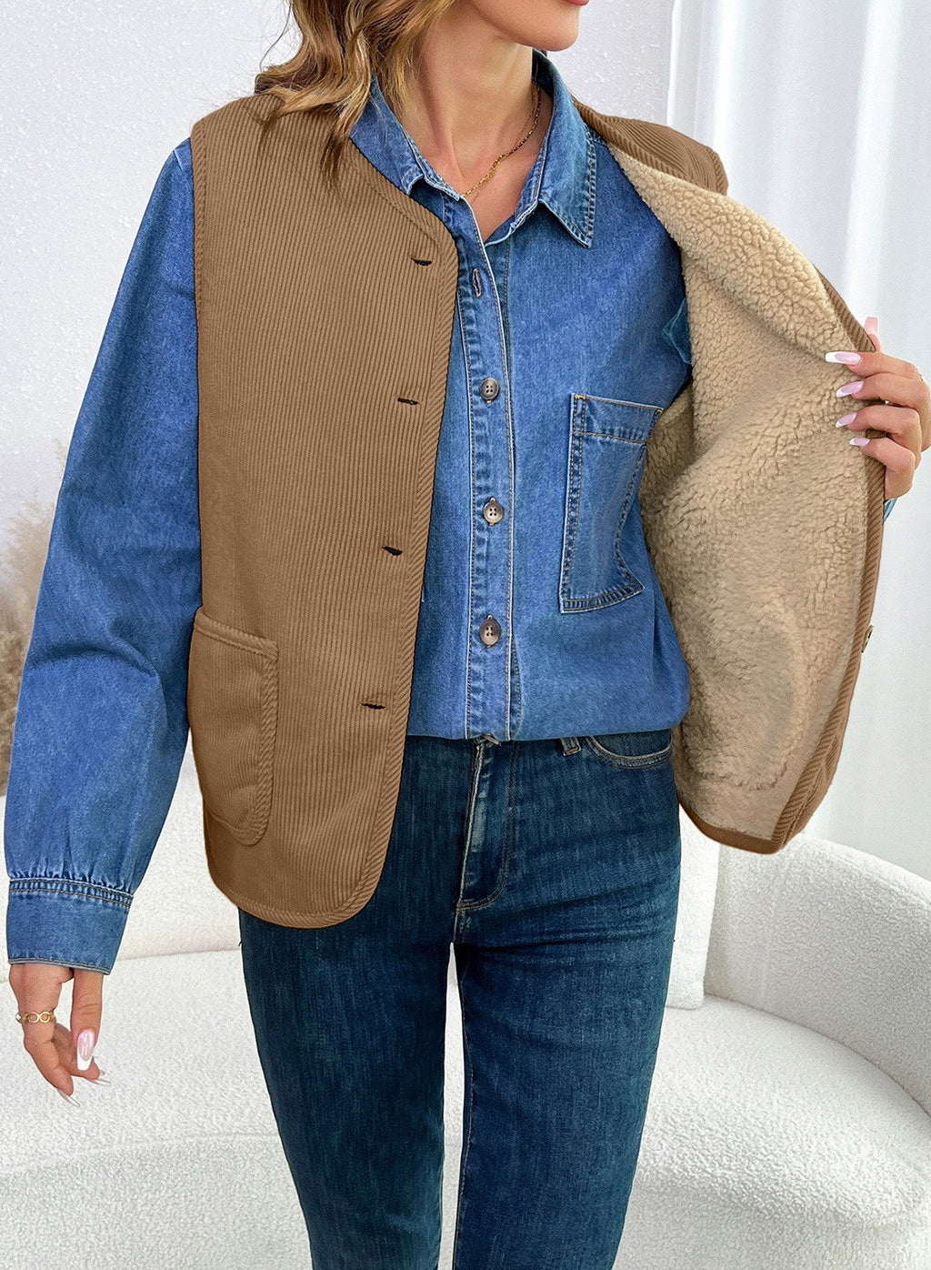 Dokotoo Vest Tops for Women Button Up Sleeveless Corduroy Vests