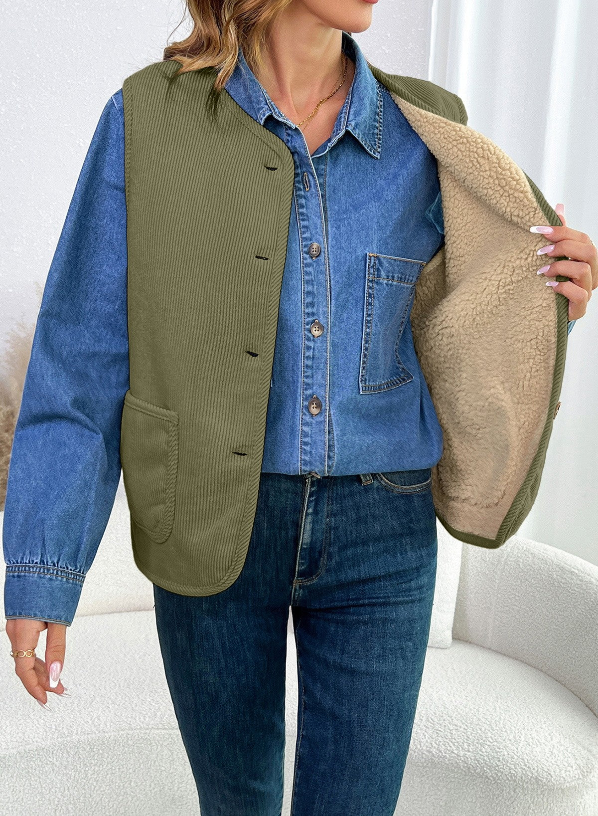 Dokotoo Vest Tops for Women Button Up Sleeveless Corduroy Vests