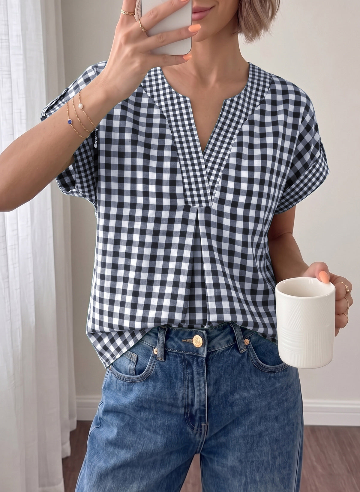 Dokotoo Womens Summer Tops Cap Sleeve Plaid V Neck T Shirts 2026 Outfits