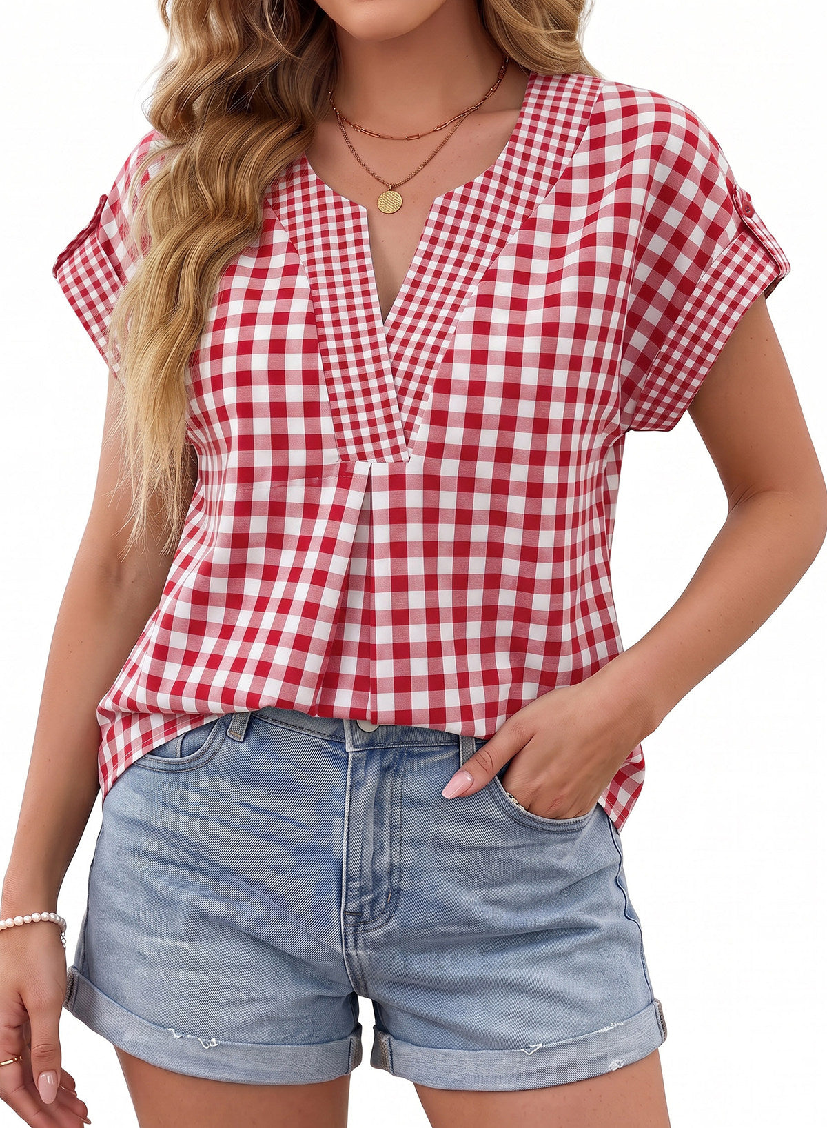 Dokotoo Womens Summer Tops Cap Sleeve Plaid V Neck T Shirts 2026 Outfits